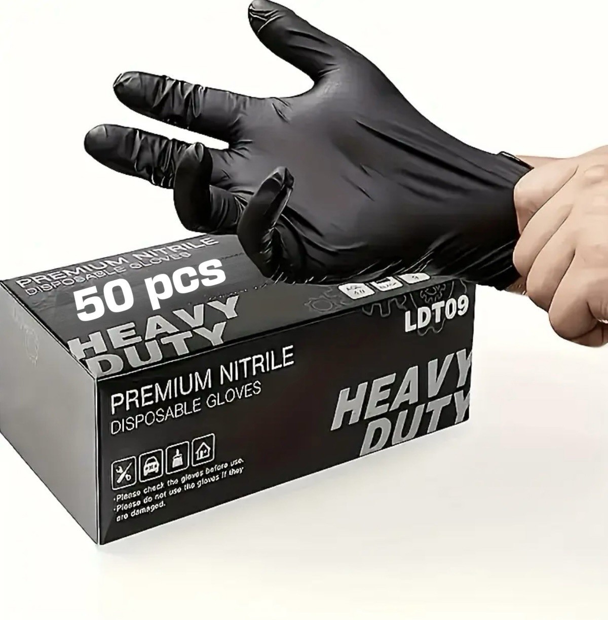 Disposable Nitrile Exam Gloves, 4-4.5 Mil Black, 50pc/box, Cleaning, Medical etc