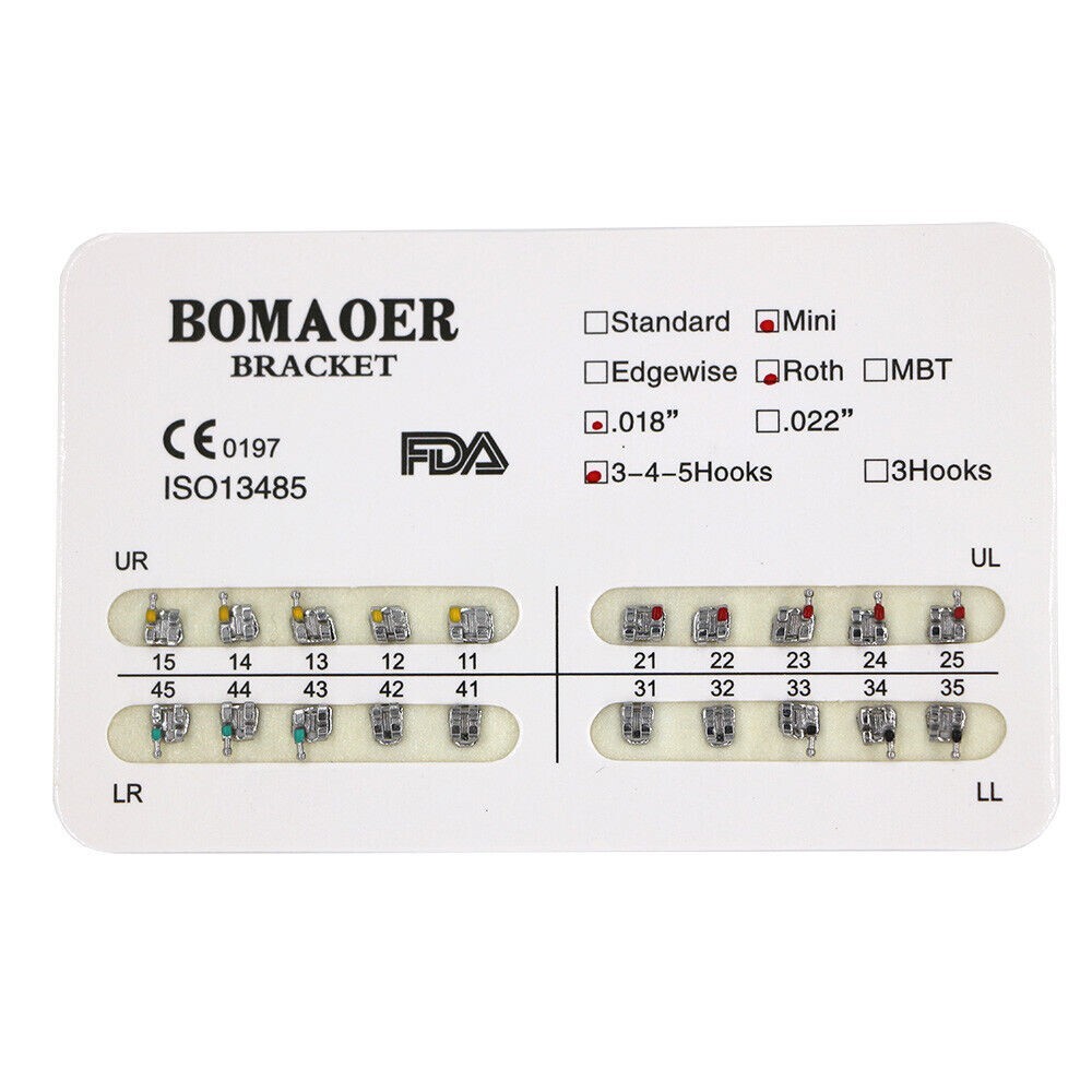 100sets Dental Orthodontic Mental Bracket Brace Mini Roth 018 345hooks 20pcs/set