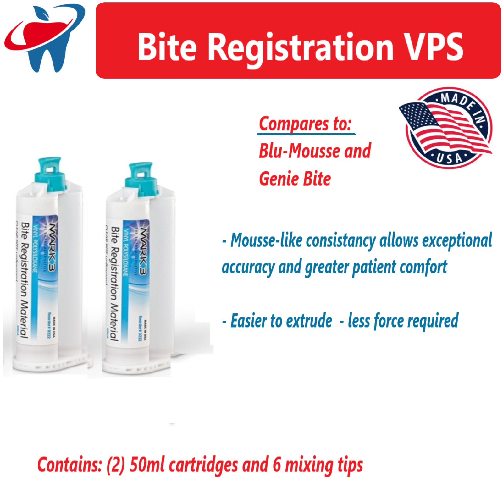 Mark3 Bite Registration Impression Material Fast Set 1-8 Cartridges or HP Tips