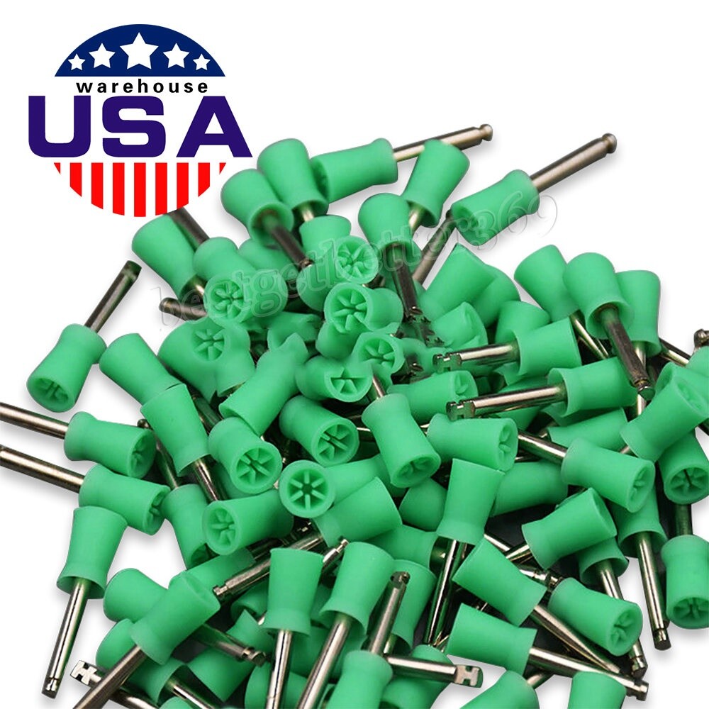 100PCS Dental Rubber Prophy Polish Polishing Cups Brush Latch Type Green HOT