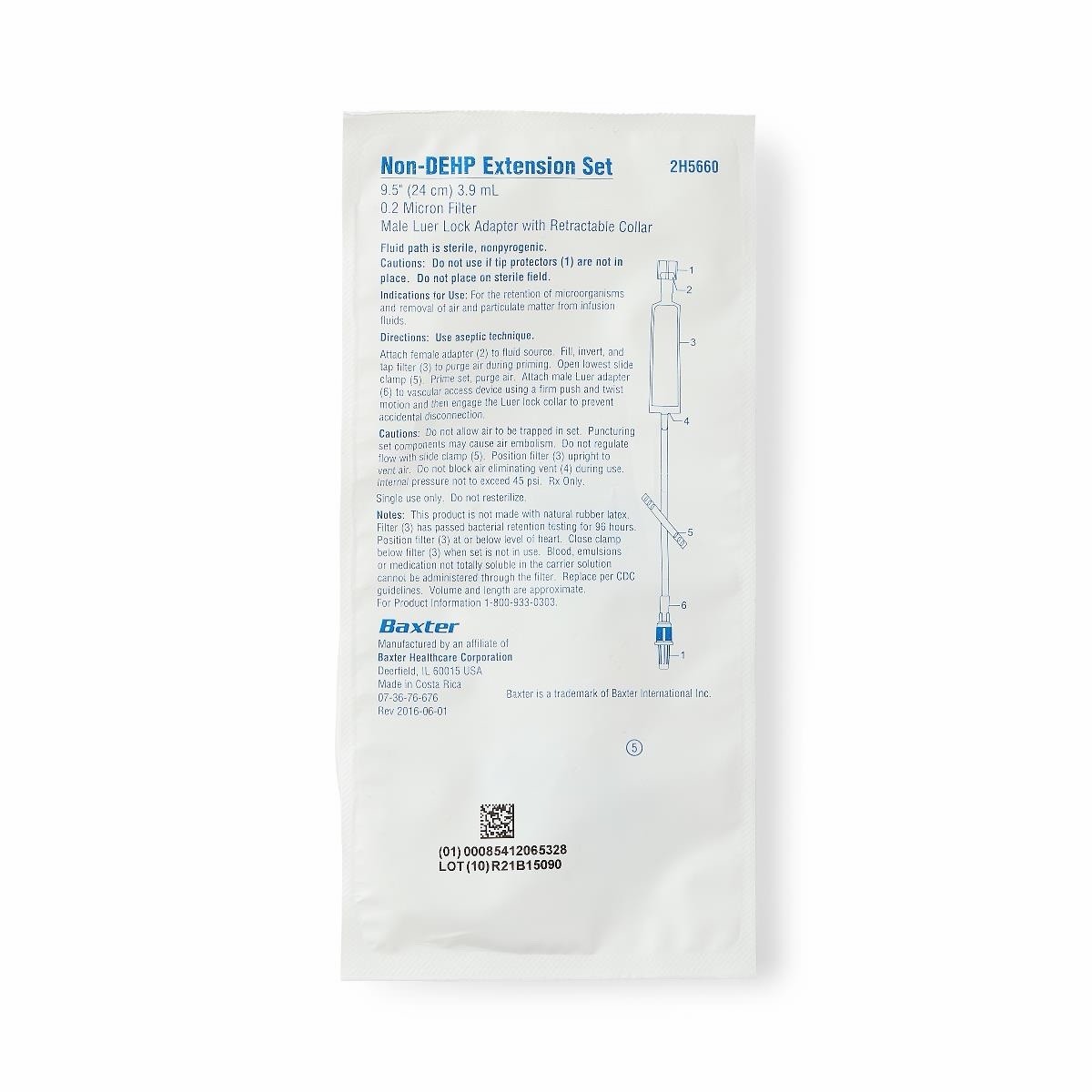 Baxter IV Extension Set 9″ 0.22 Micron Filter Non-DEHP Retractable 48 Count