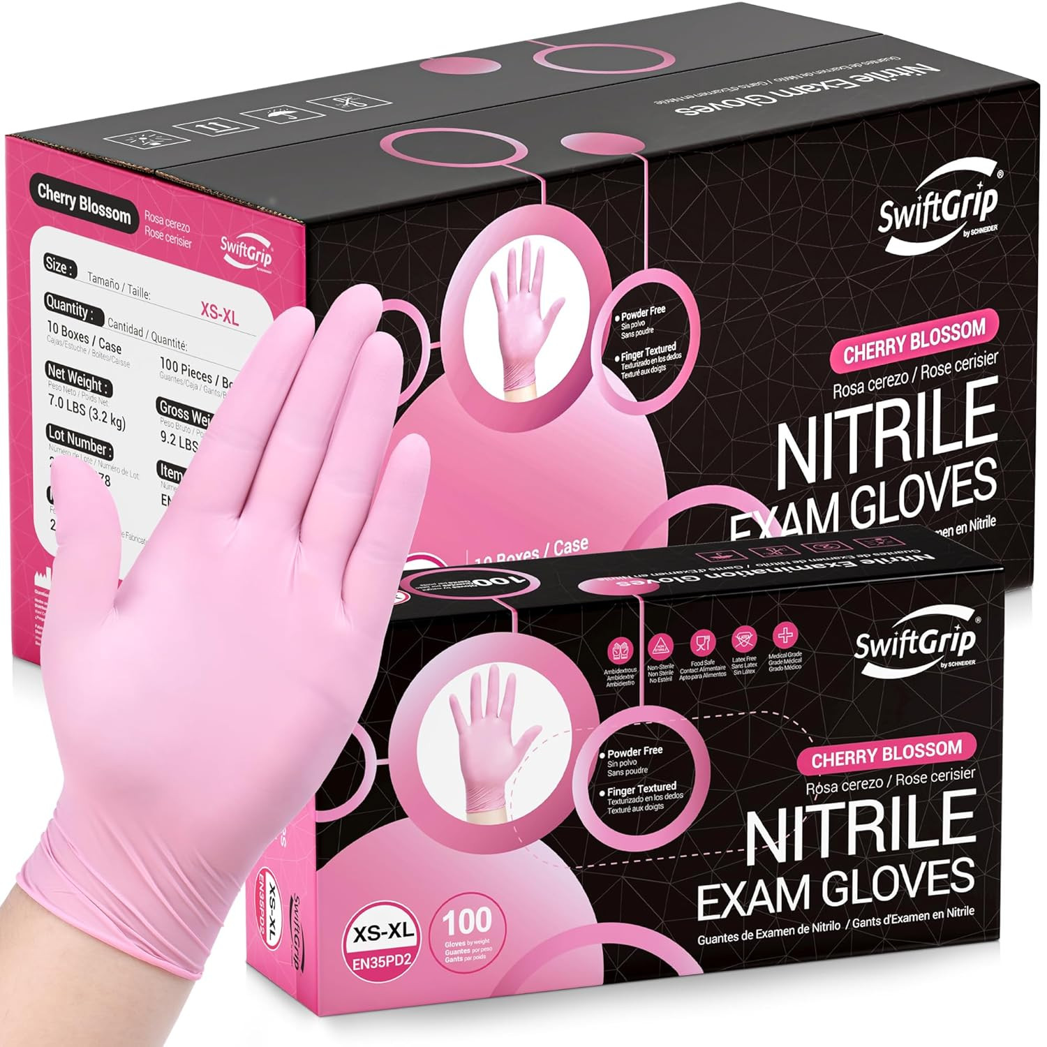 Pink Nitrile Gloves, 3-Mil, Industrial Gloves Disposable Latex Free, for Cleanin