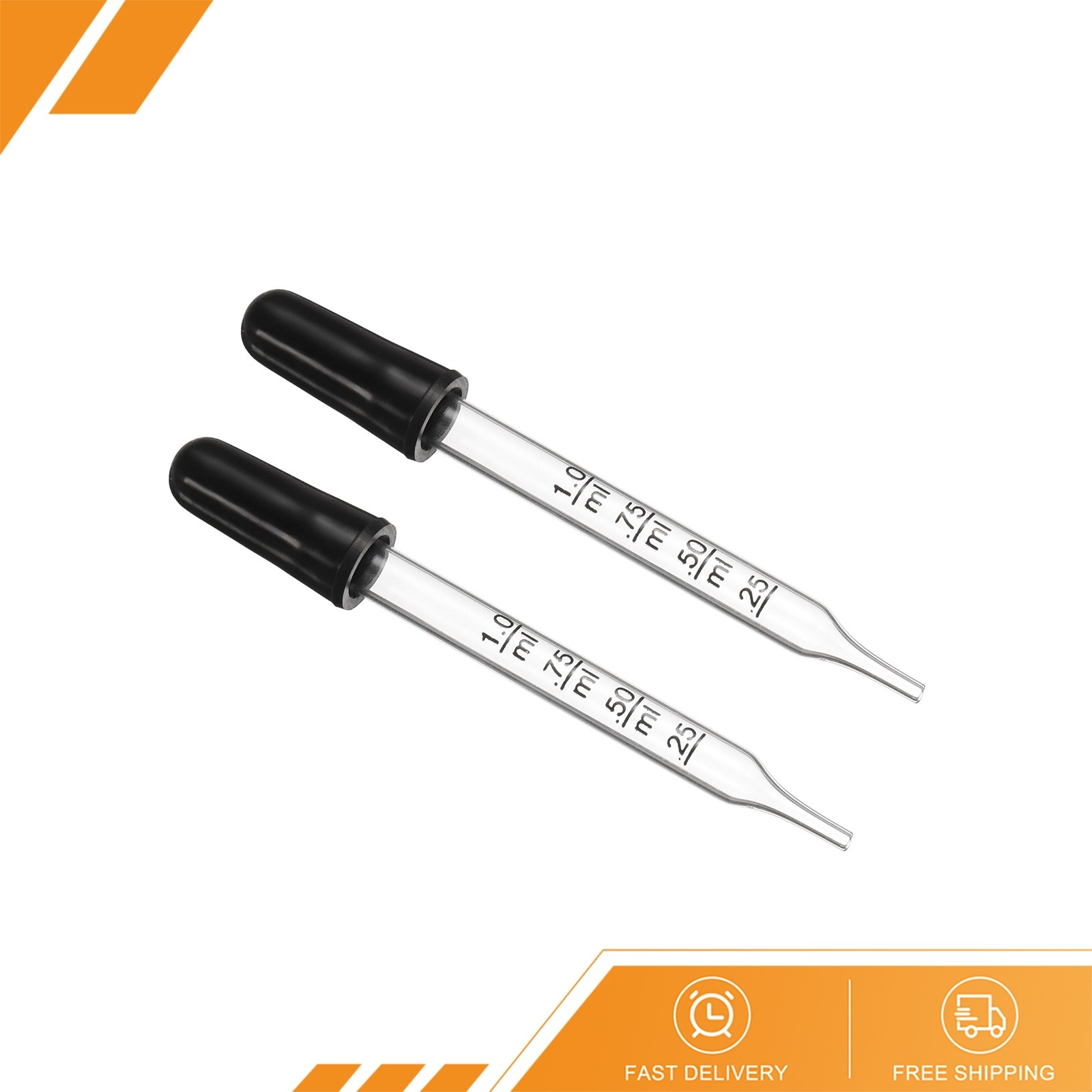 2Pcs Eye Dropper 1ml Glass Straight Tip Graduated Ear Dropper Rubber Bulbs Clear