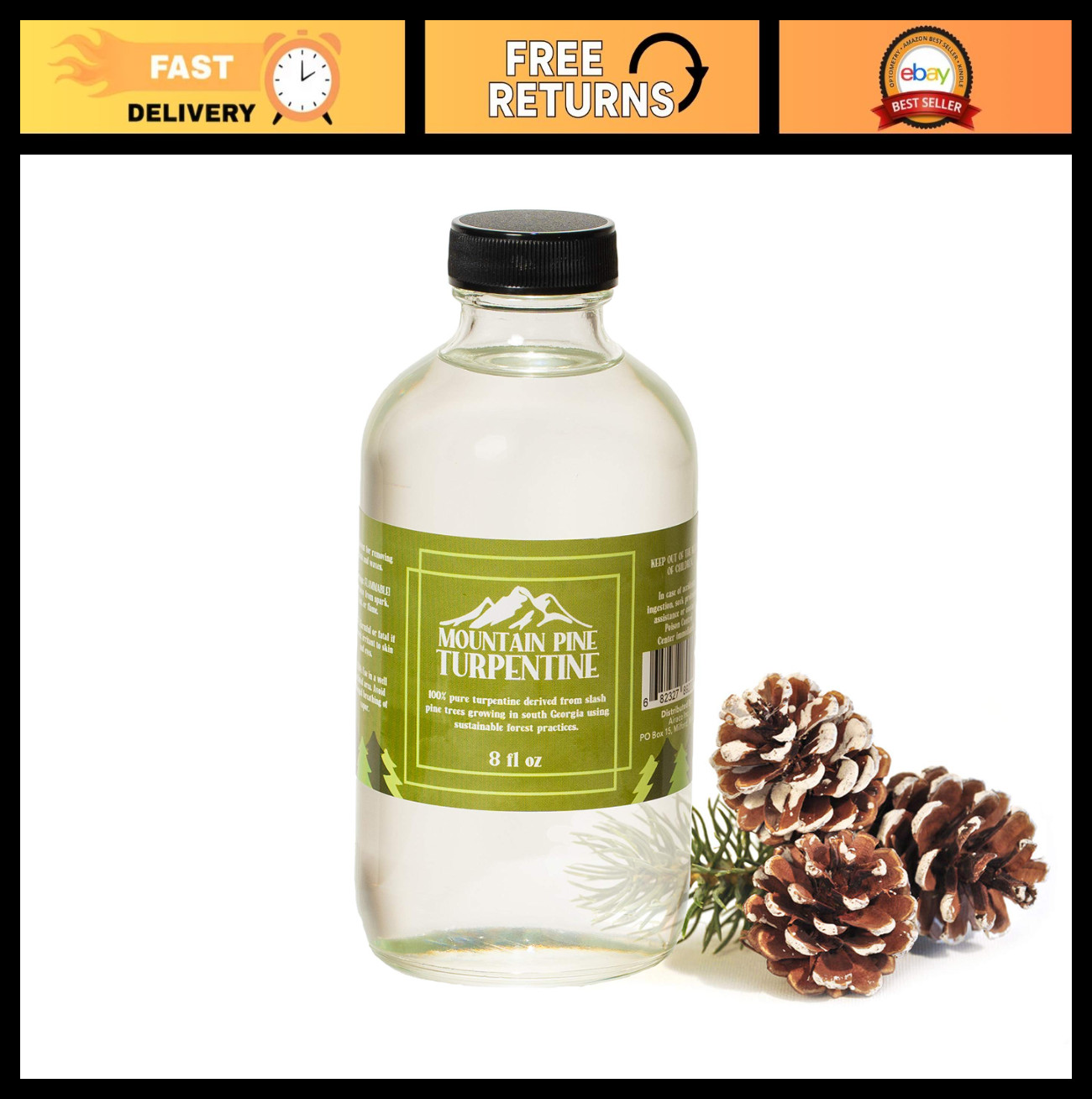 100% Pure Gum Spirits Turpentine Oil – Natural Paint Thinner, 8 oz, USA Made
