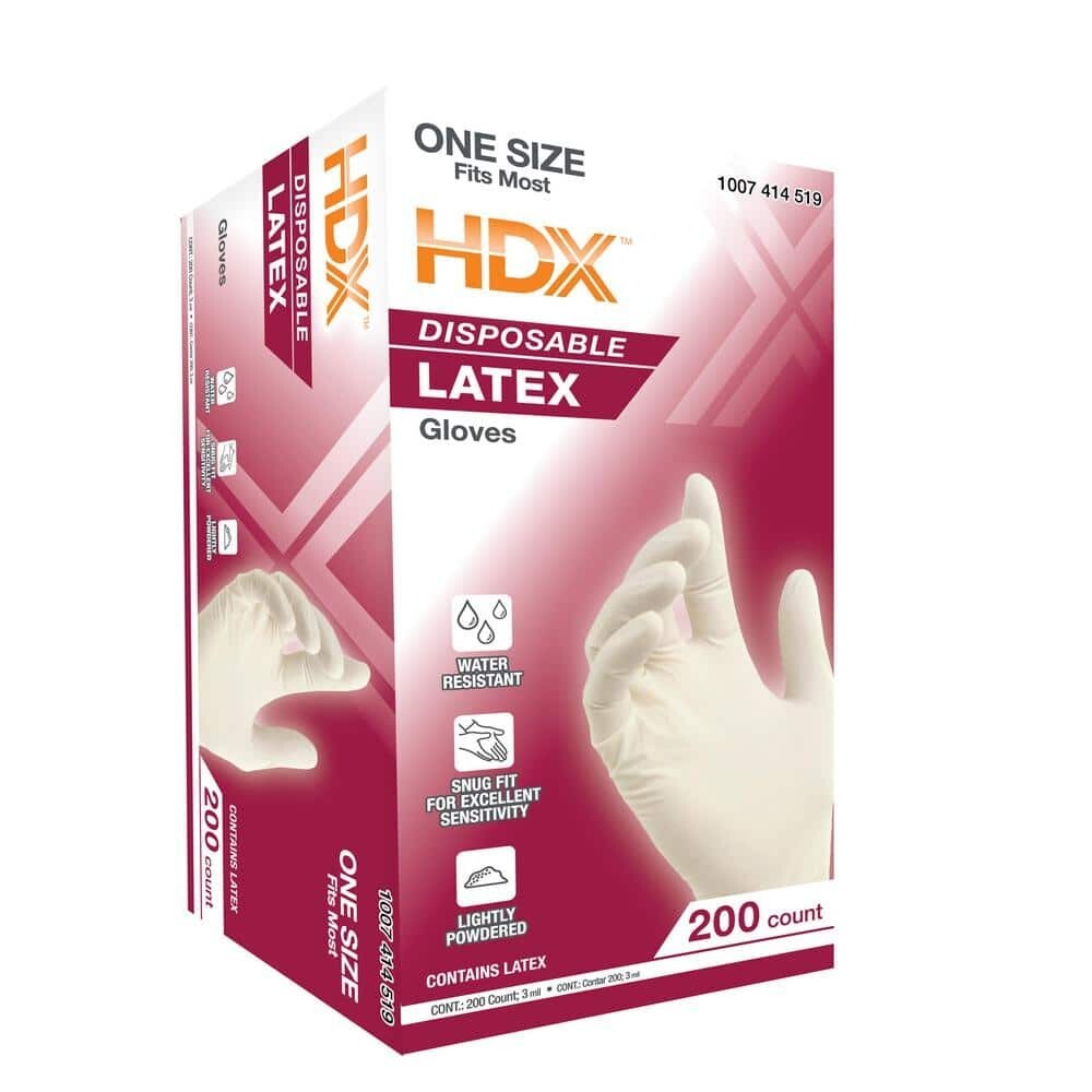 HDX White Disposable Latex Cleaning Gloves (200 Ct One Size Fits Most)