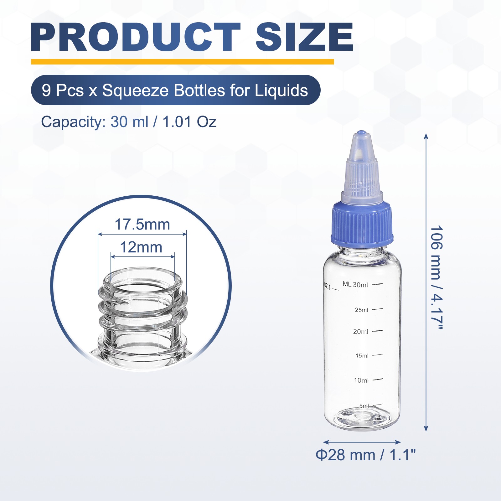 9 Pcs 30ml (1oz) Plastic Dispensing Bottle with Twist Cap, Transparent/Blue