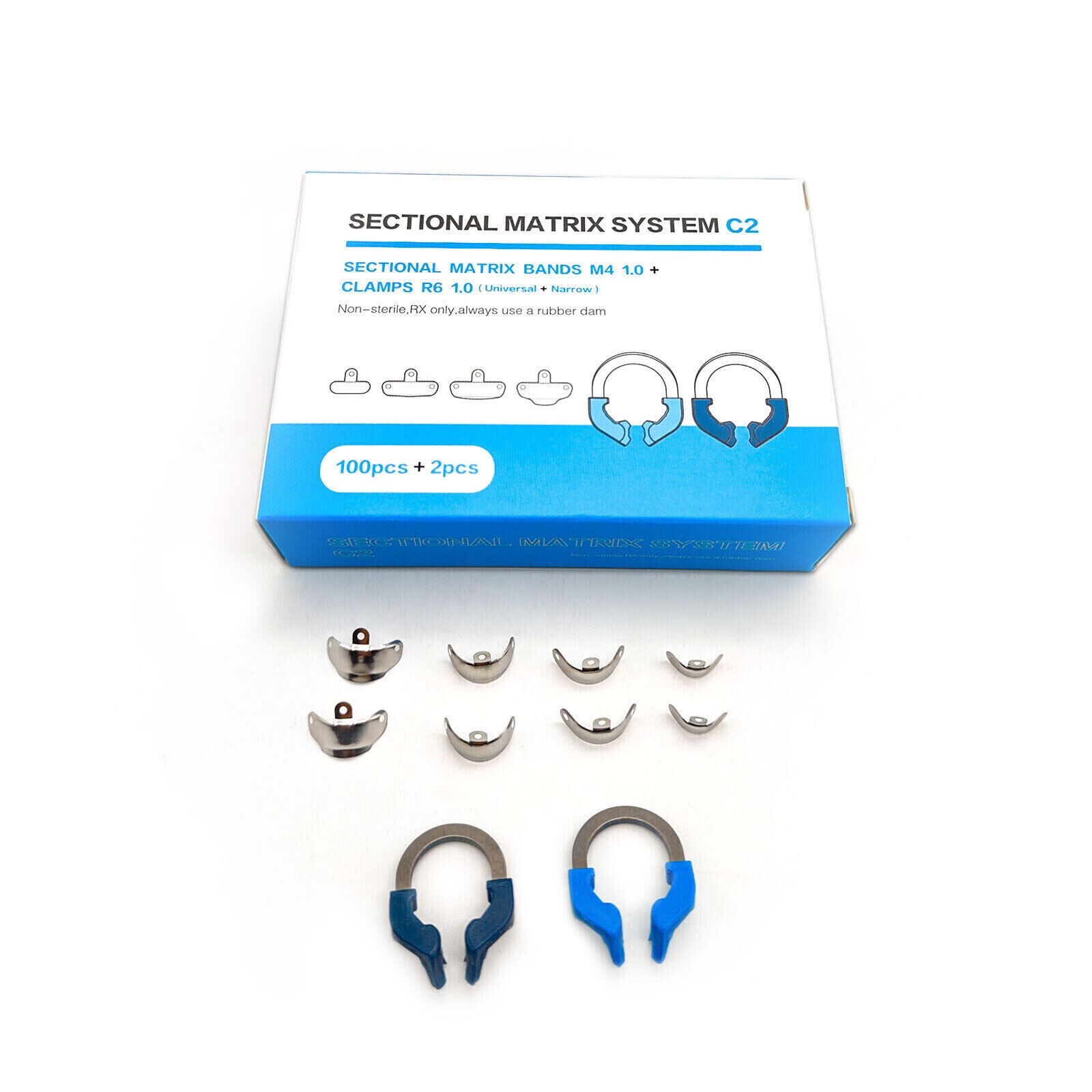 Dental Matrix System Sectional Contoured Bands Narrow Standard Clamp Ring C2 Kit