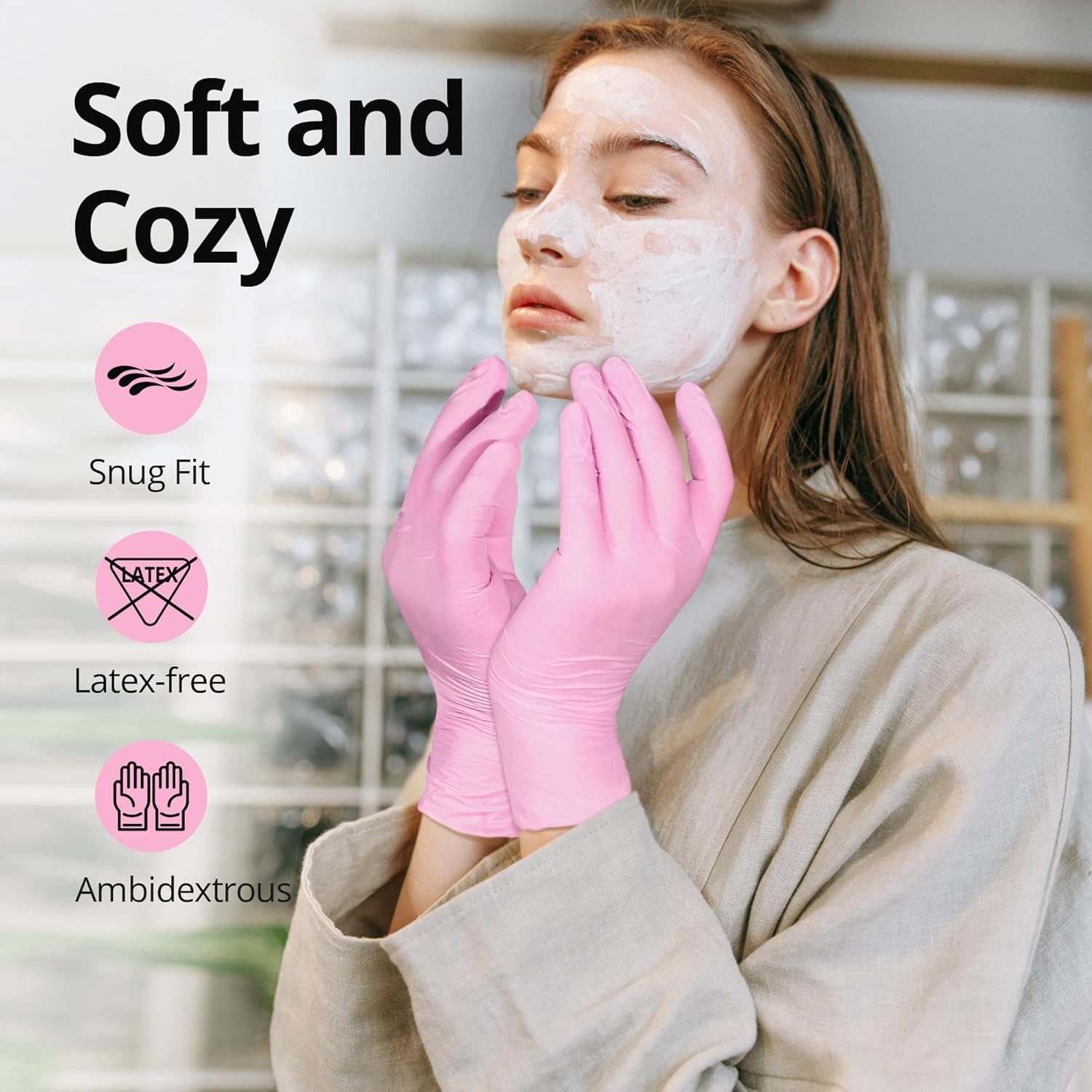 Pink Nitrile Gloves, 3-mil, Industrial Gloves Disposable Latex Free for Cleaning