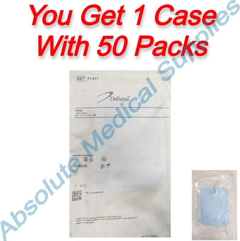 *50-Packs* DeRoyal Surgical Polybag 9″ x 16″ Sterile 31-611