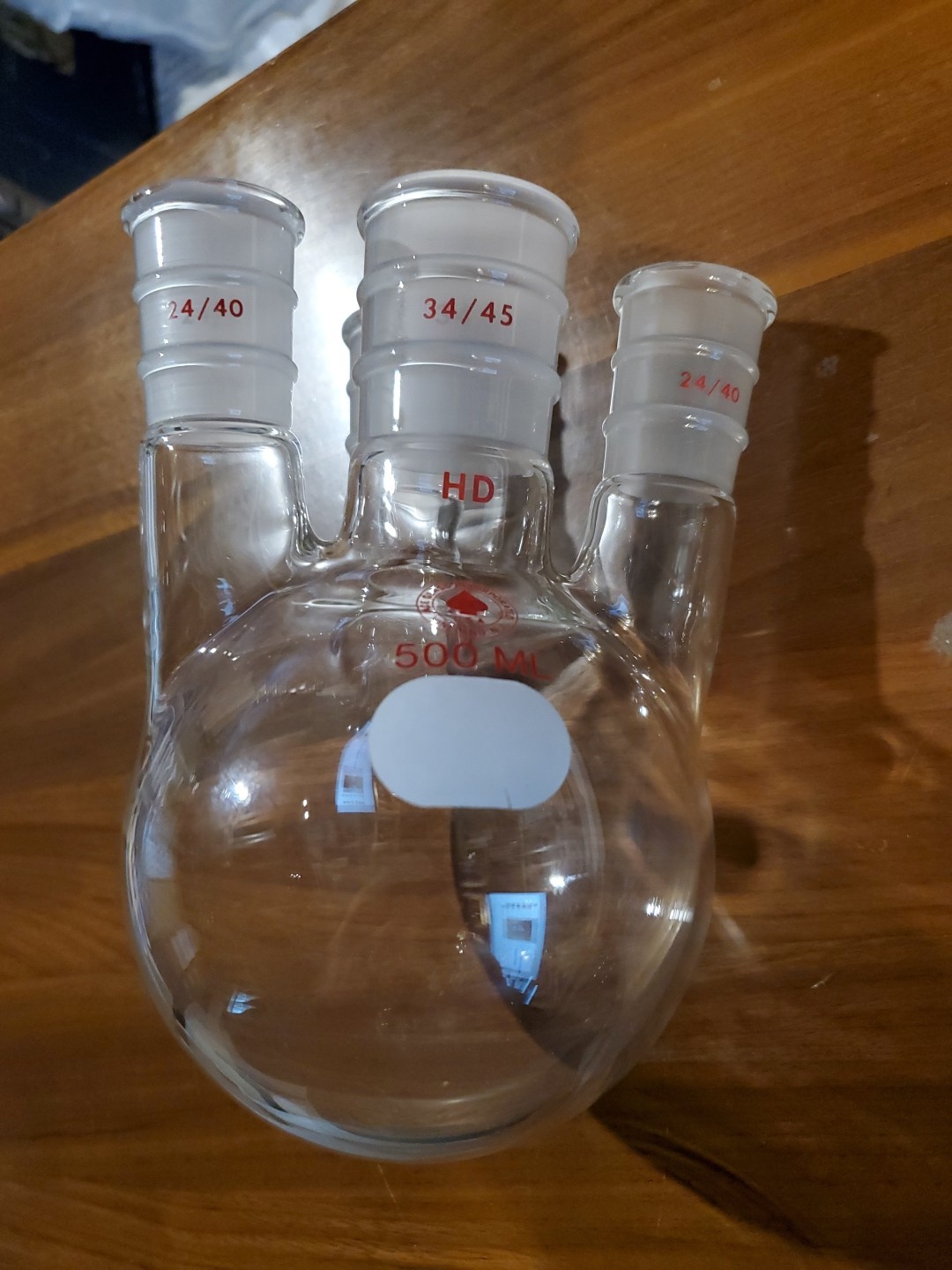 Ace Glass 500ml angled 4-neck (24/40, 34/45) Round Bottom distilling Flask, USA