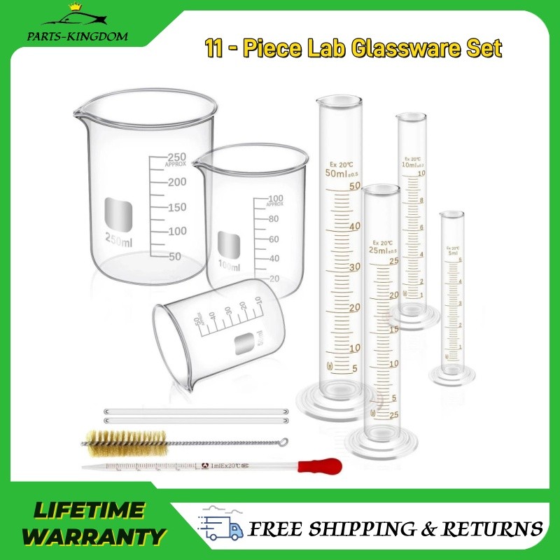 11Pcs Measuring Beaker Lab Flask Graduated Cylinder Glass Beaker Kit Glassware