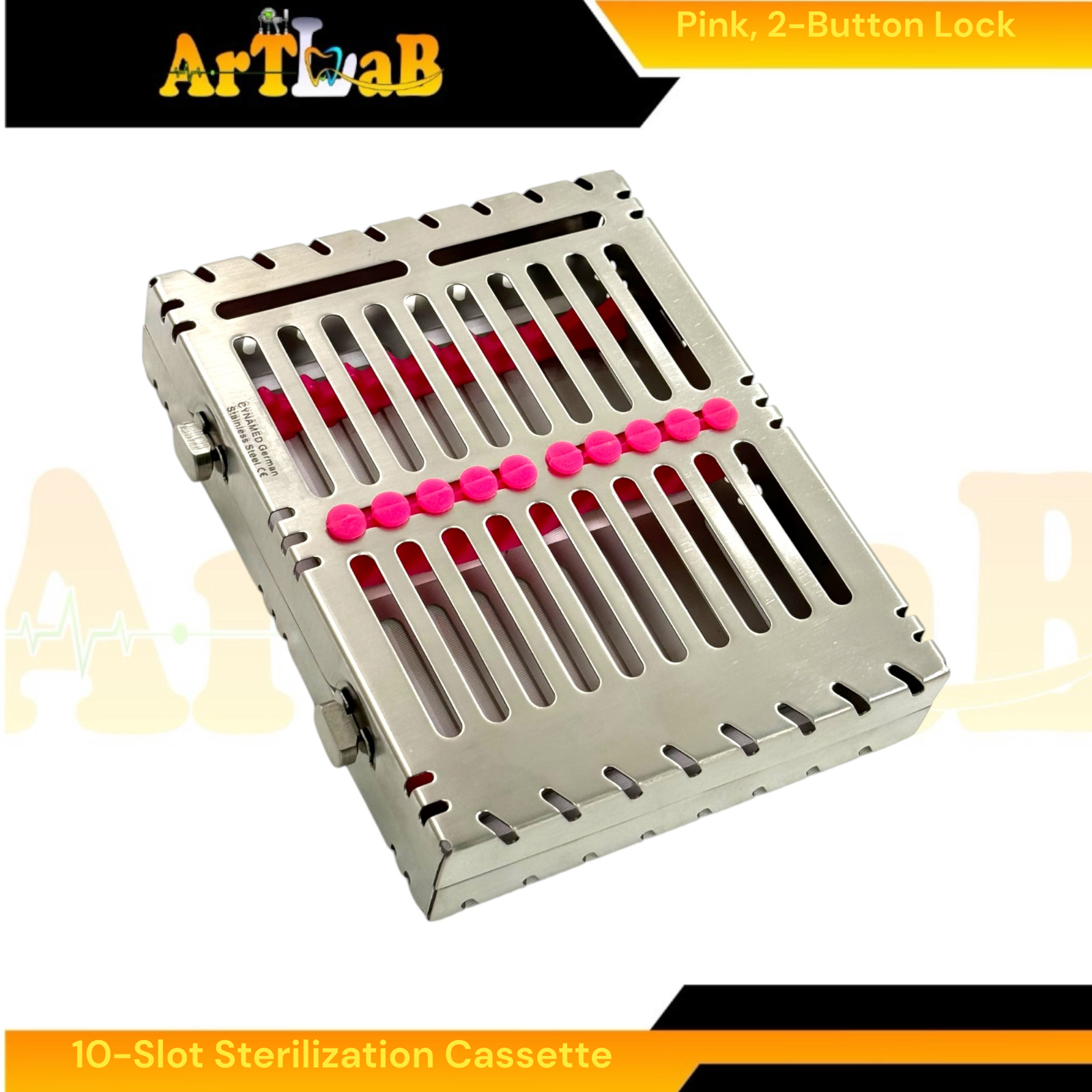 Pink Inserts, 10 Instrument Sterilization Cassette, 7″ x 5.5″ x 1.25″, Dental