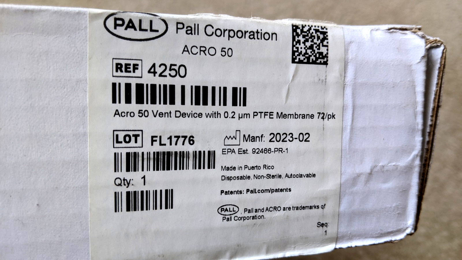 (12 pack) PALL Acro 50 Vent Filter Device 0.2um PTFE Membrane – New / Sealed