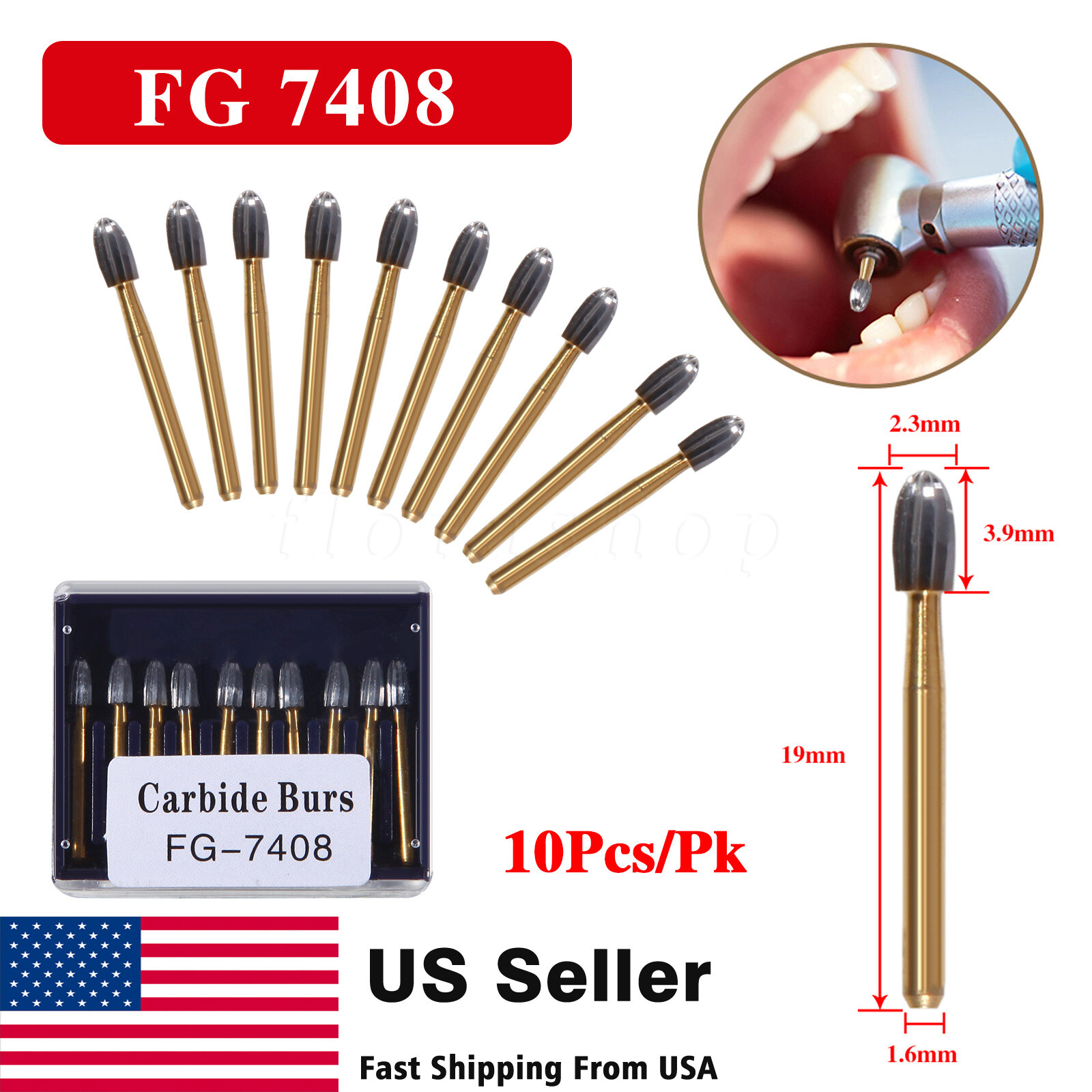 Dental Carbide Burs Trimming Finishing Polishing Egg Football FG 7408 High Speed