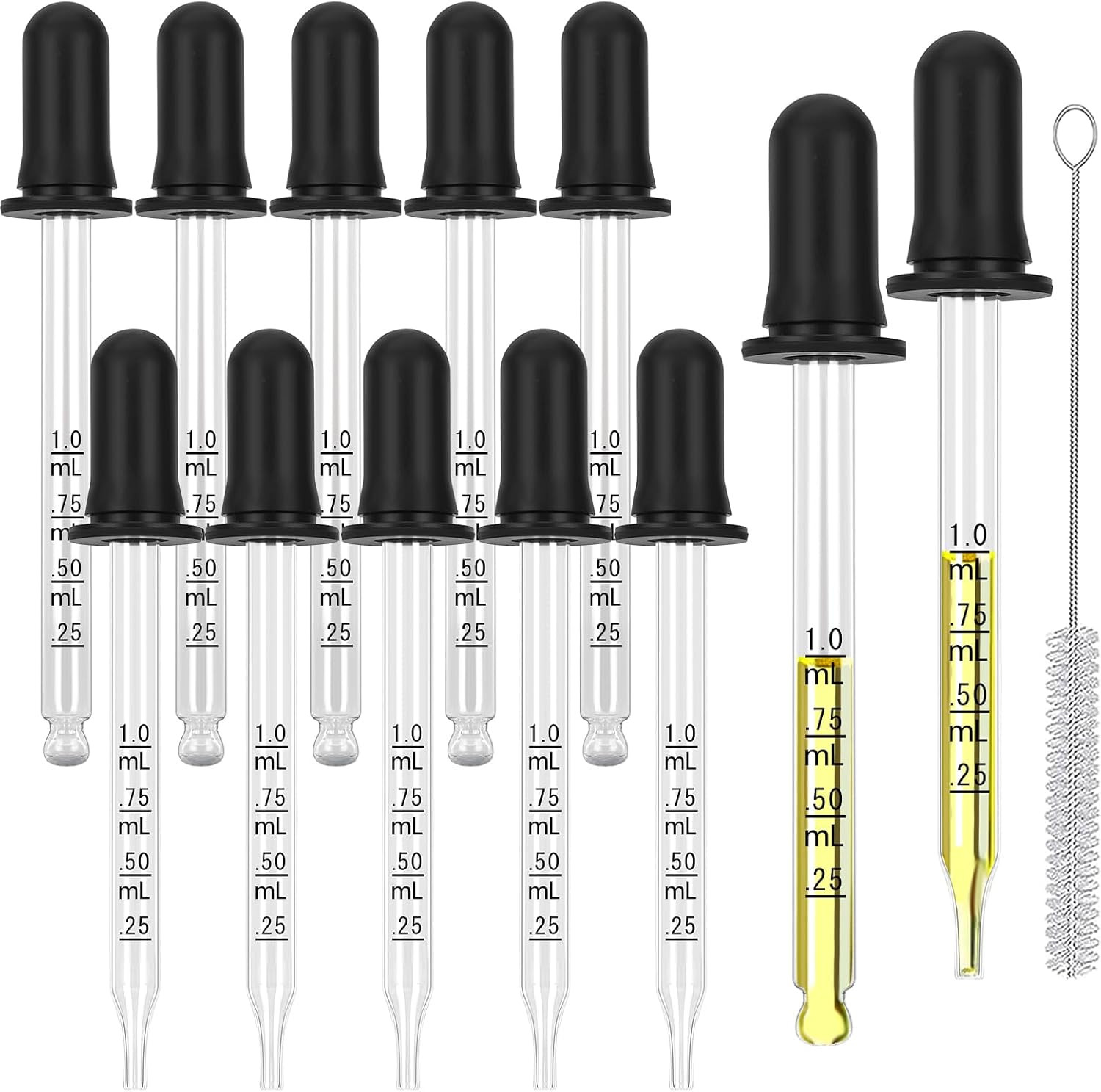 Glass Eye Dropper Vials with Super Suction Rubber Bulbs Clear 1ml 12 Pieces