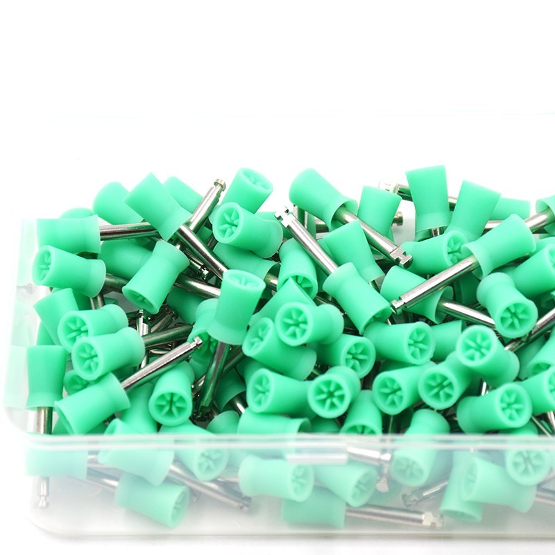 100 Pcs Dental Prophy Paste Cup Latch Polishing Polisher Rubber Brush Bowl Green