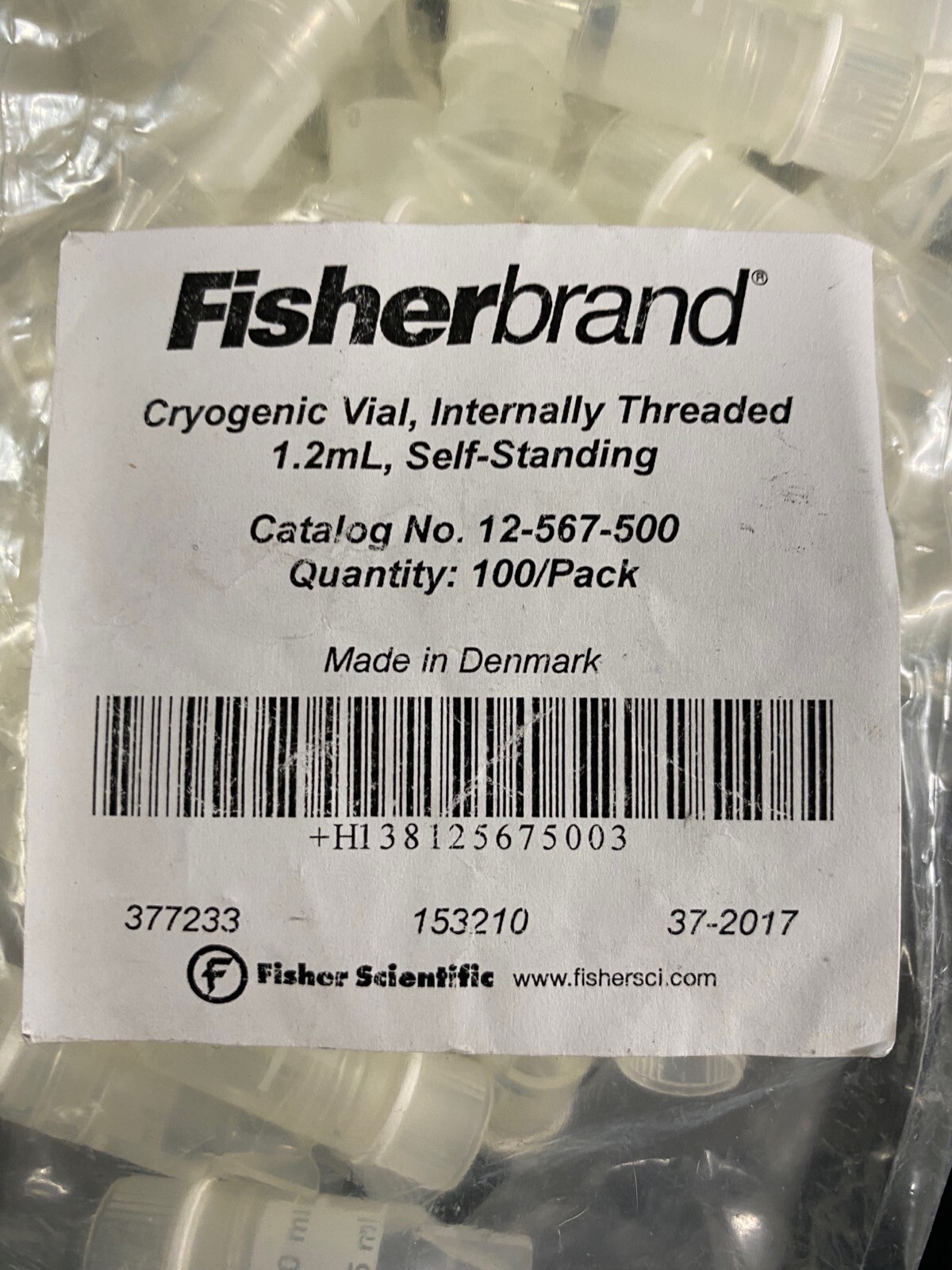 FISHERBRAND 1.2mL External/Internal Threaded Cryogenic Vials 12-567-500 (100/cs)