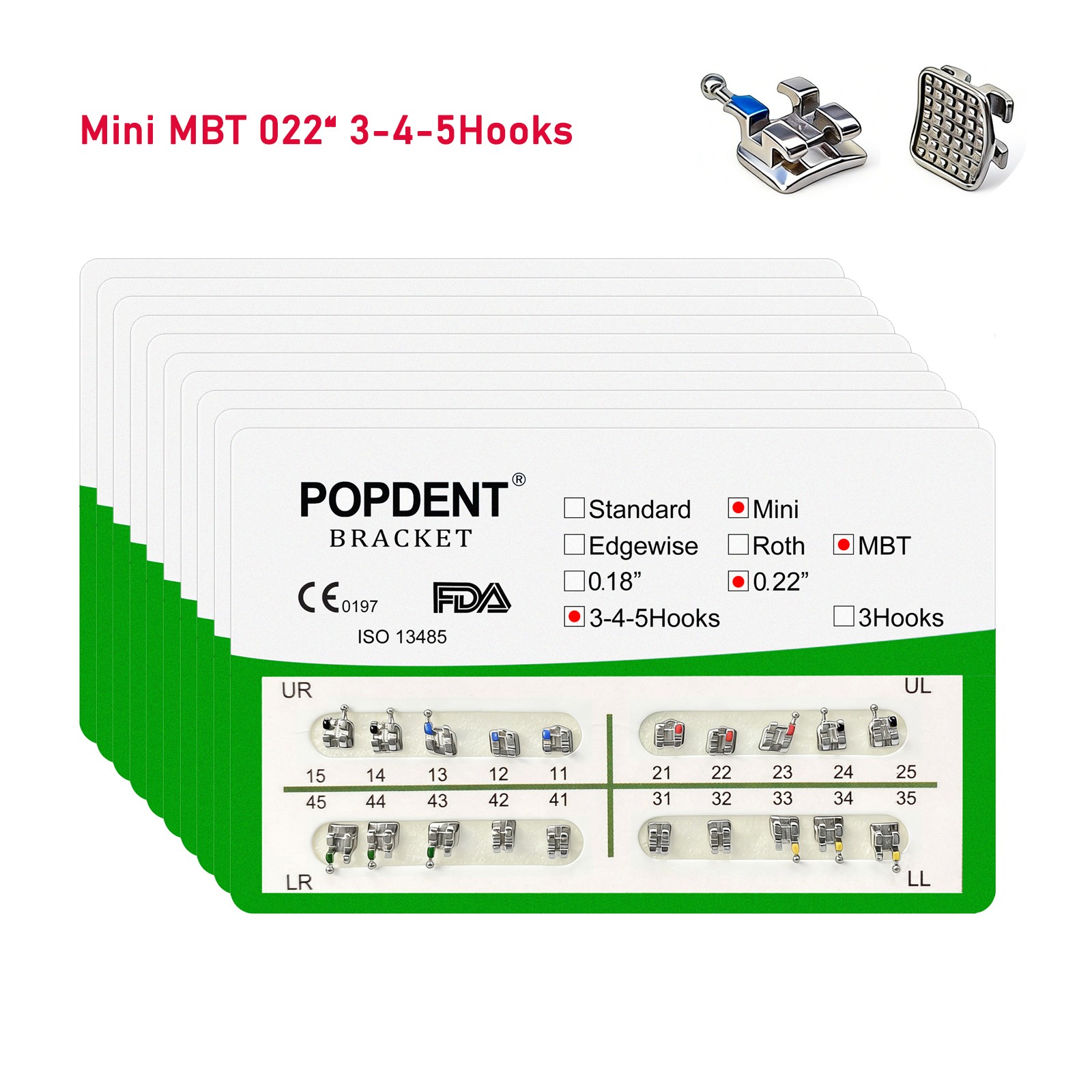 10Kits POPDENT Dental Orthodontic Metal Brackets Mini MBT 022 345Hooks Monoblock