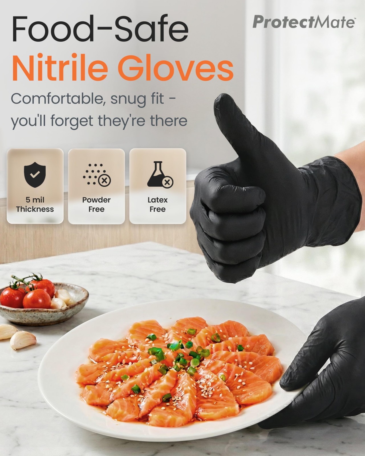 Protectmate 5 Mil Black Nitrile Gloves for Food Prep – Small, Box of 100