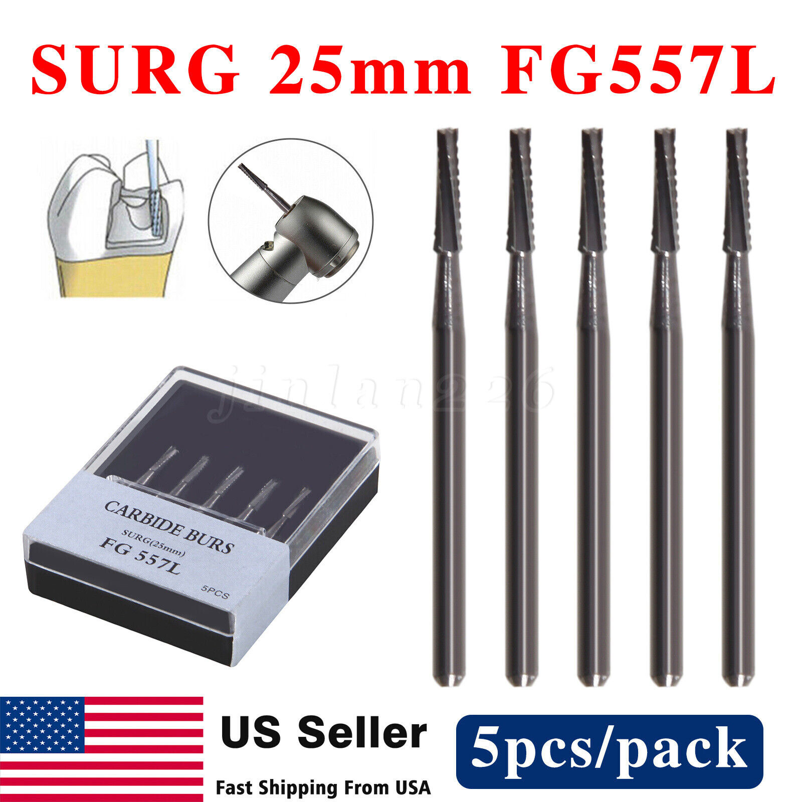 Dental 557 FGOS Surgical Carbide Burs 25mm Length FG-557XL 5Pcs/Box
