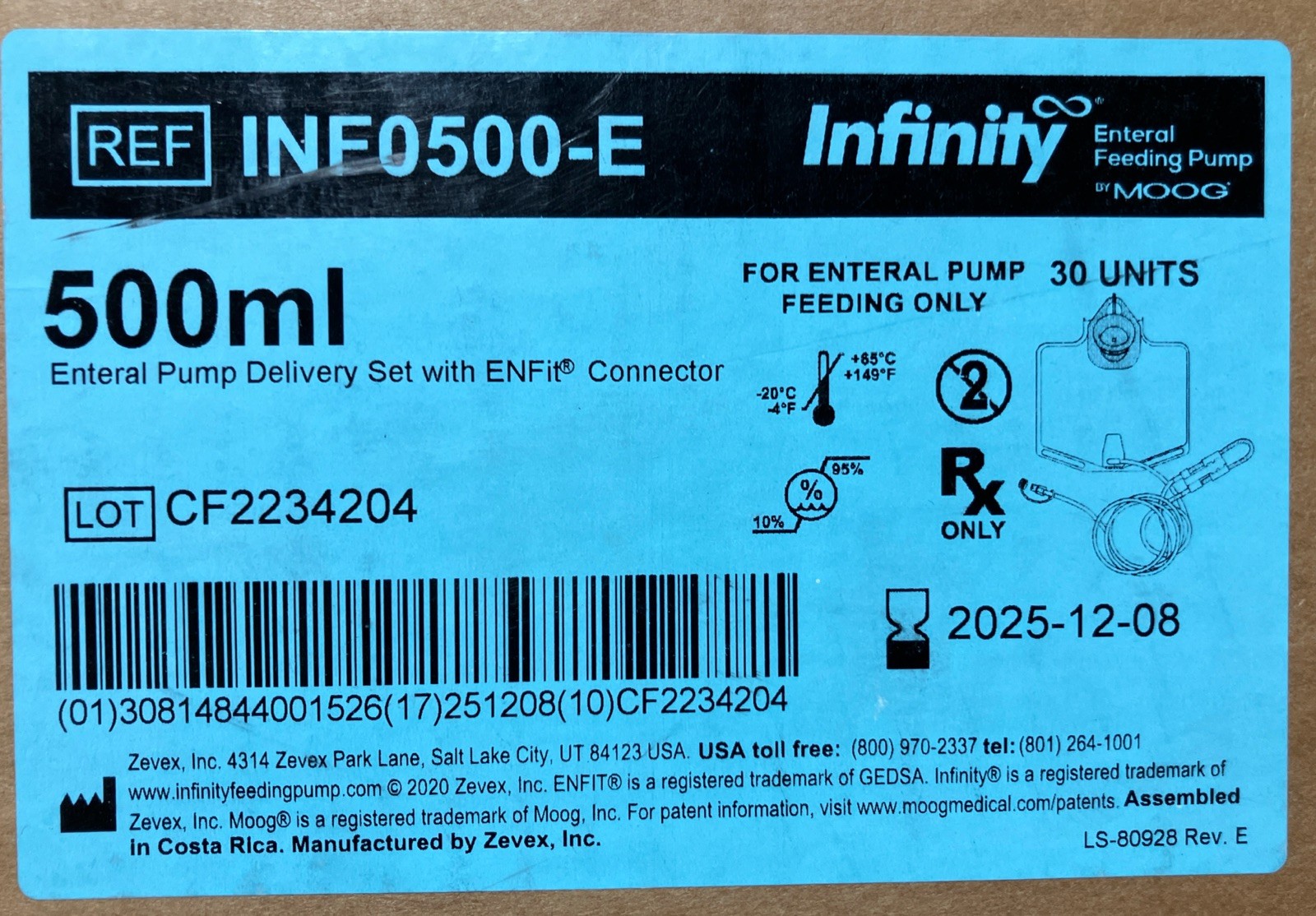 Infinity INF0500-E Enteral Pump Delivery Set 500ml ENFit Connector 30 Units