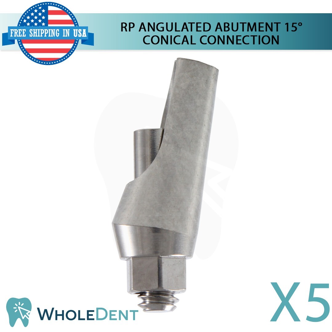 5x Dental Titanium Angulated Prosthetic 15° RP Conical Connection Hex 2.65mm