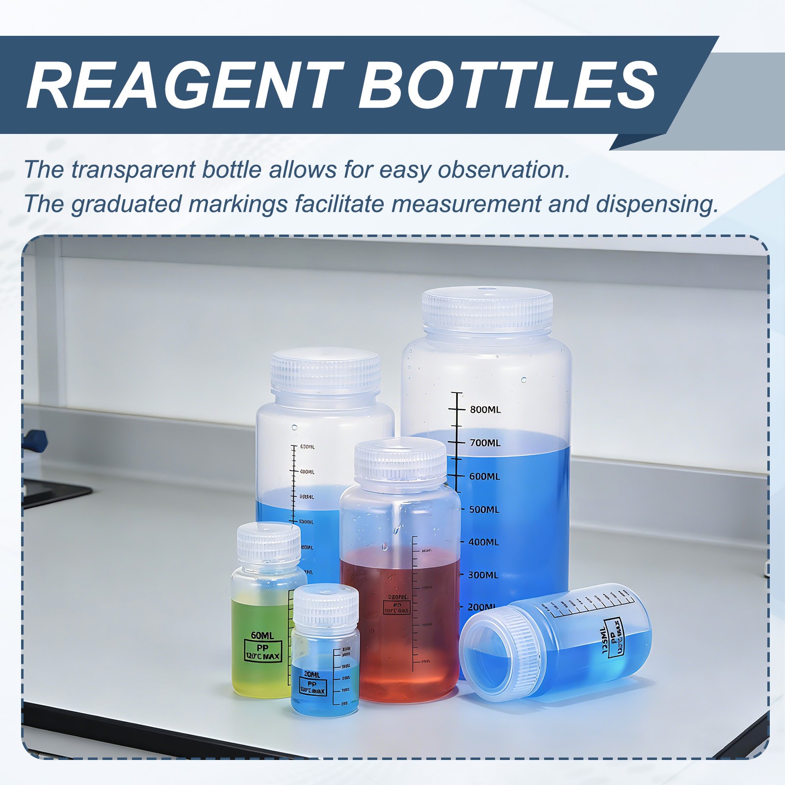 12Pcs Plastic Sample Bottles with Screw Cap, 34 oz 1000ml Reagent Bottles, Clear