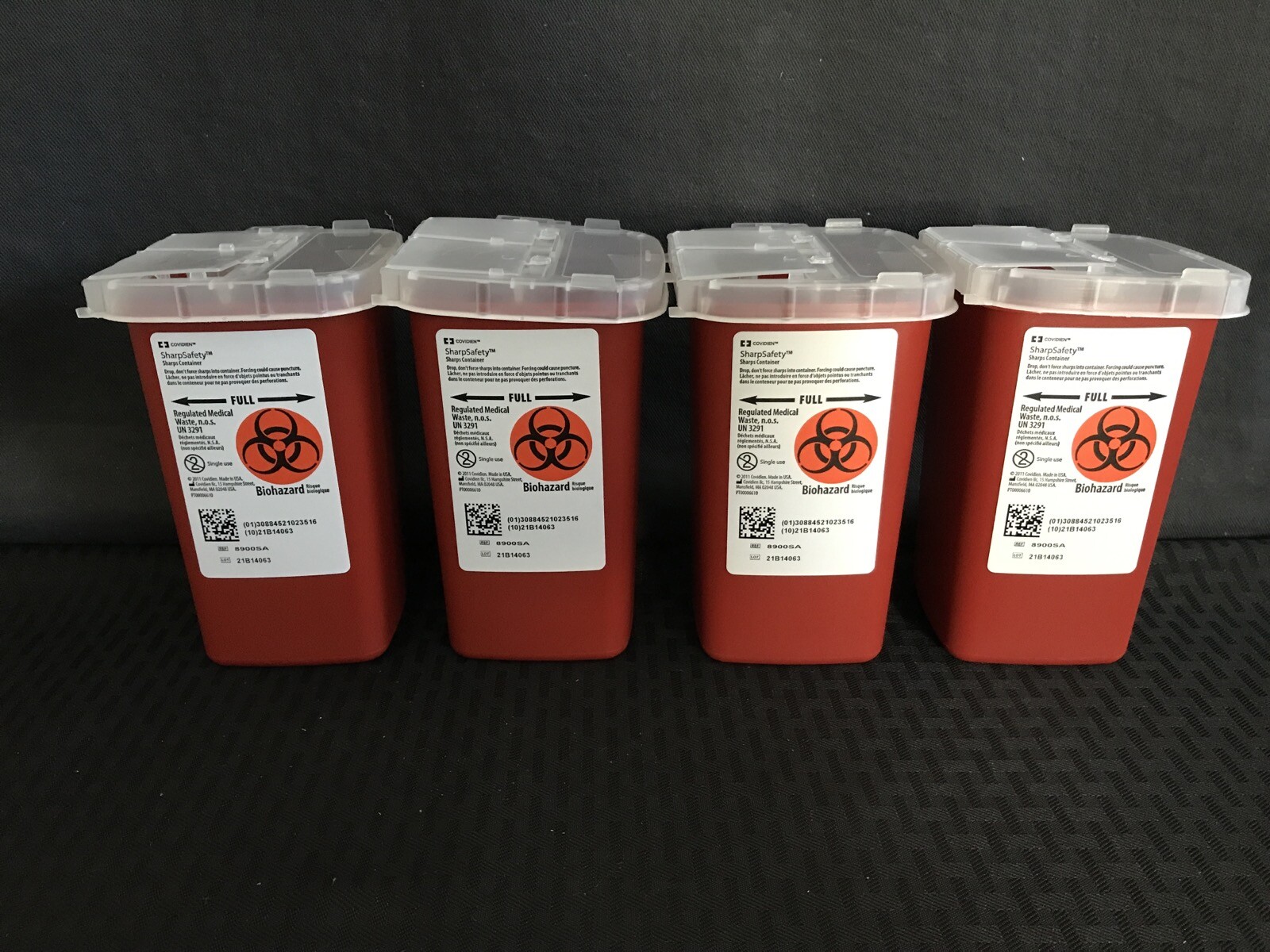 (4) COVIDIEN 1Qt Sharp Safety Phlebotomy Waste Containers & Lids 8900SA