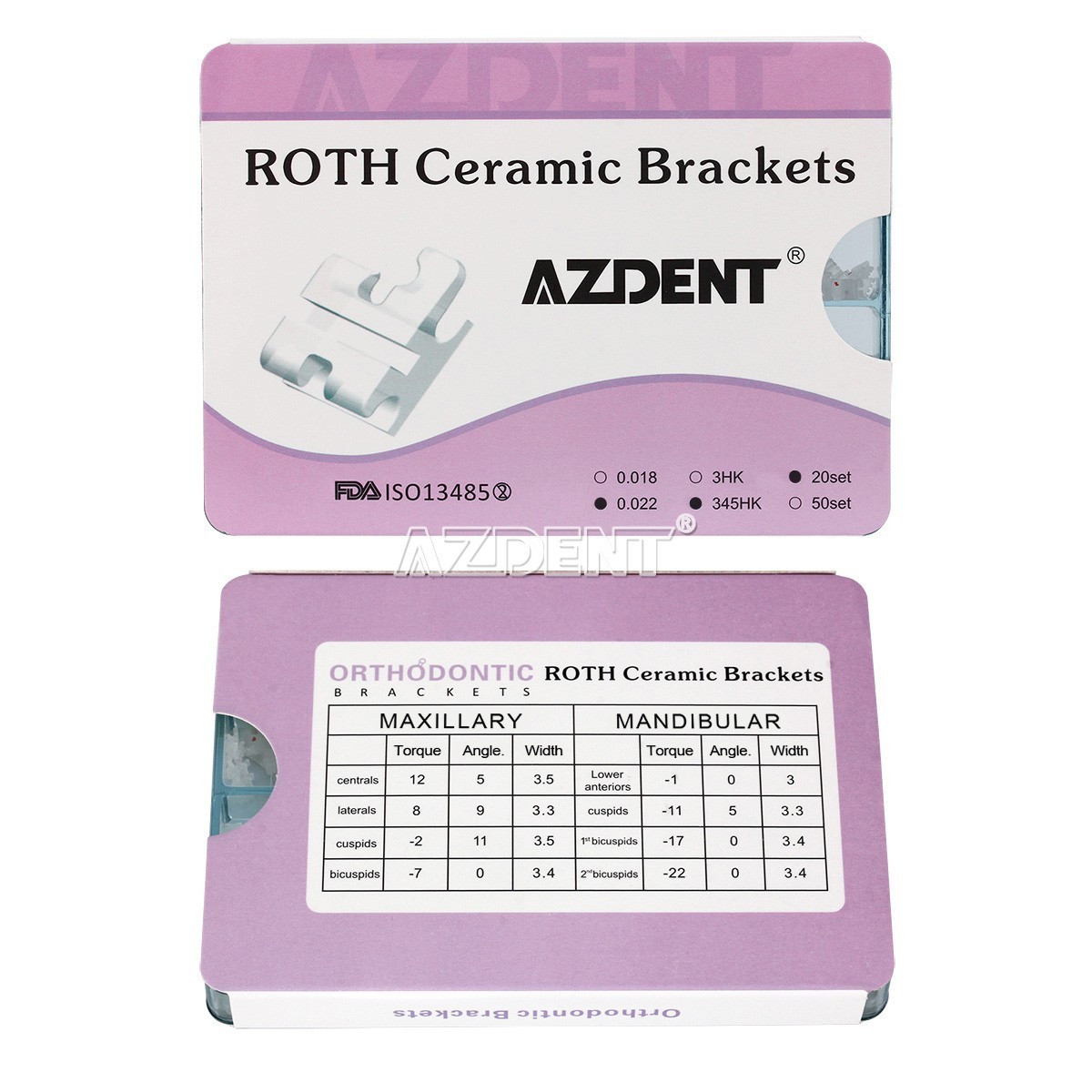 400pcs AZDENT Dental Ortho Ceramic Brace Brackets 5*5 Roth/MBT .022 345 Hooks