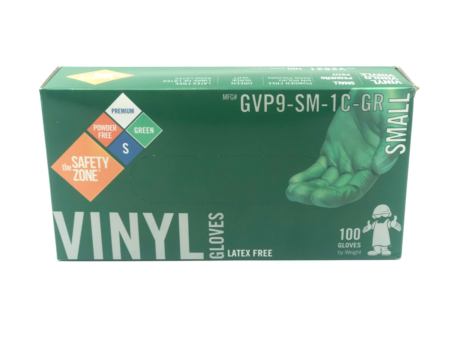 New Safety Zone GVP9-MD-1C-BL Vinyl Gloves Small Green 1000 Case Powder Free