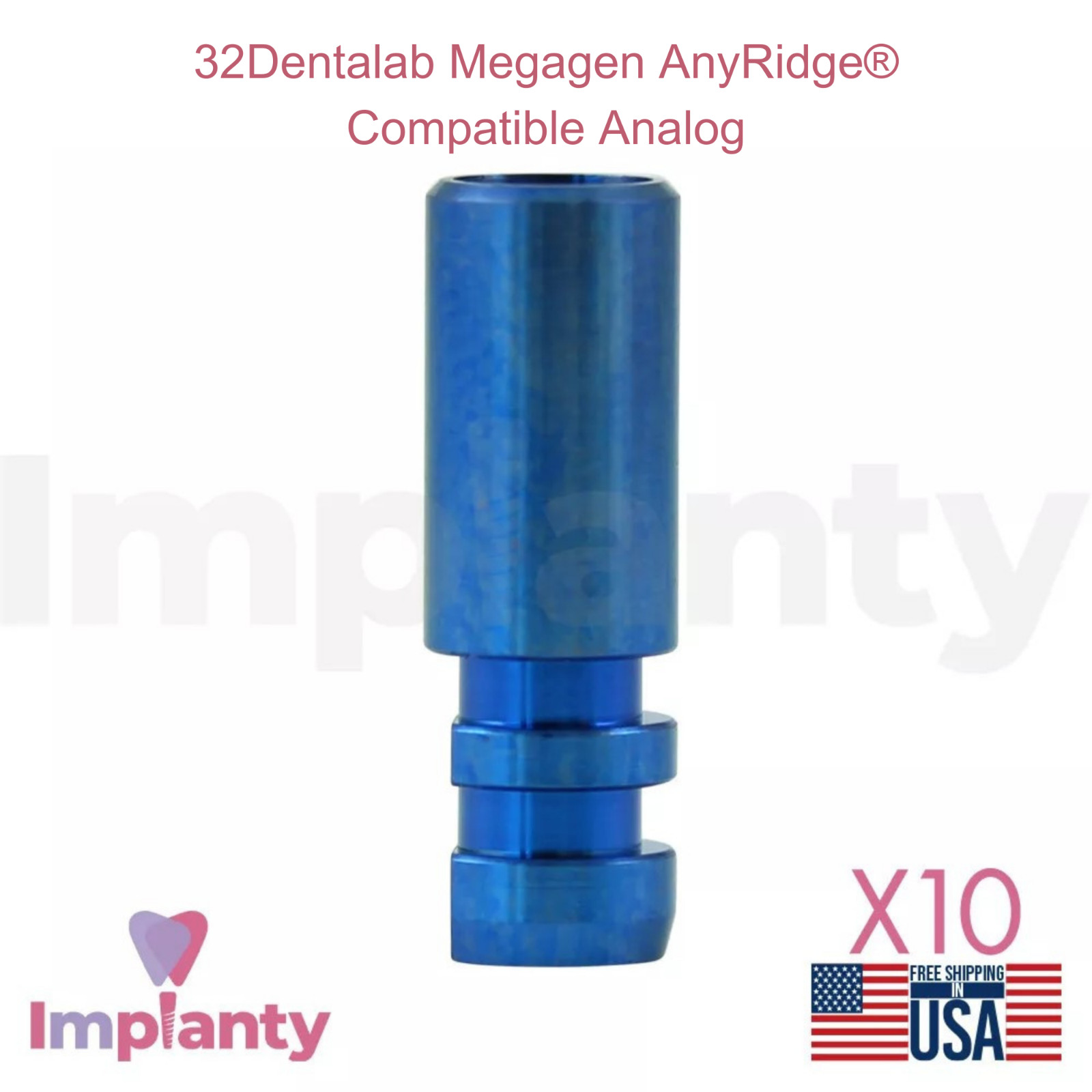 10x Dental Fixture Analog Compatible Megagen AnyRidge Blue Int Hex 2.3mm