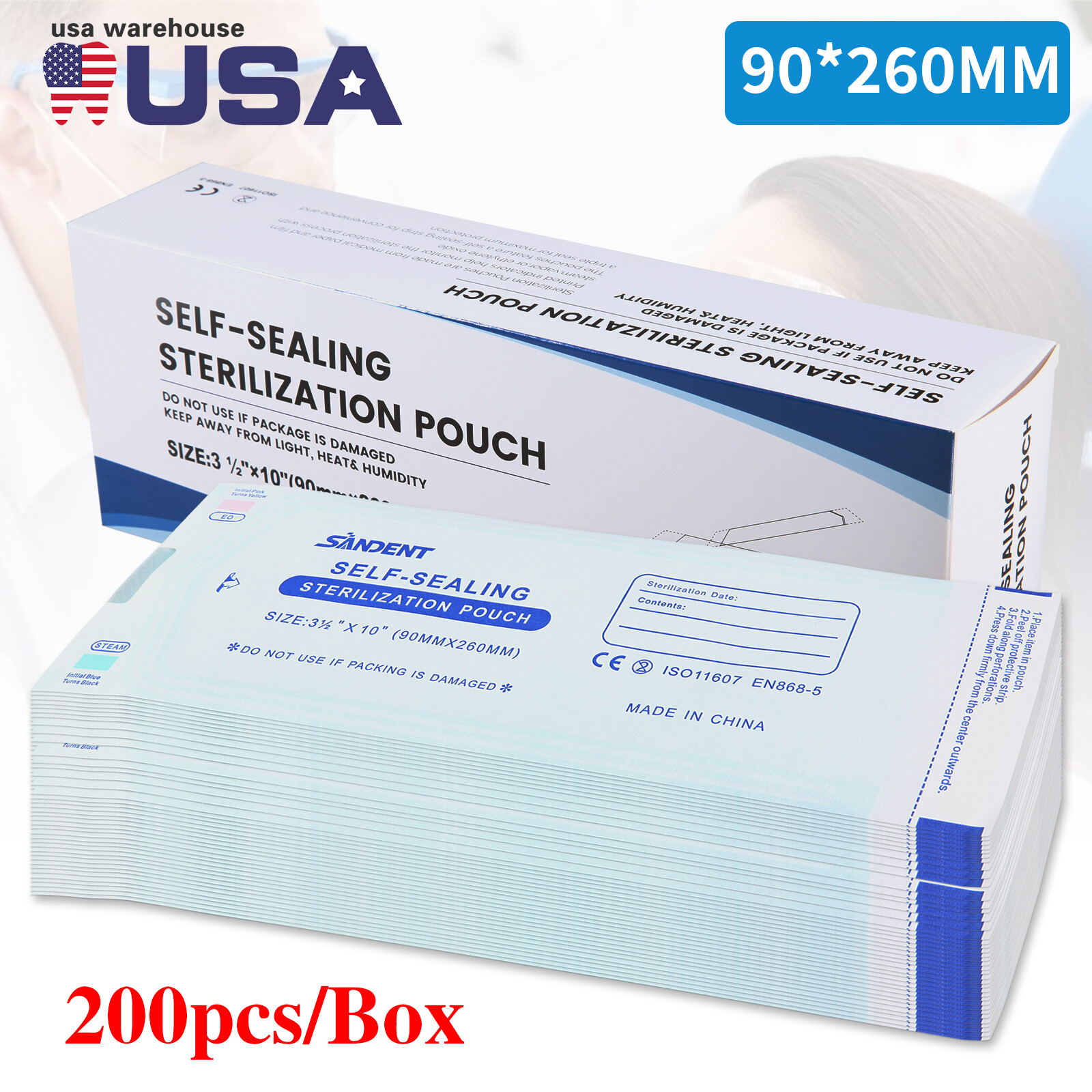 1000 3.5″ x 10″ Dental Sterilization Pouches Sterilizer Autoclave Bags Tool Nail