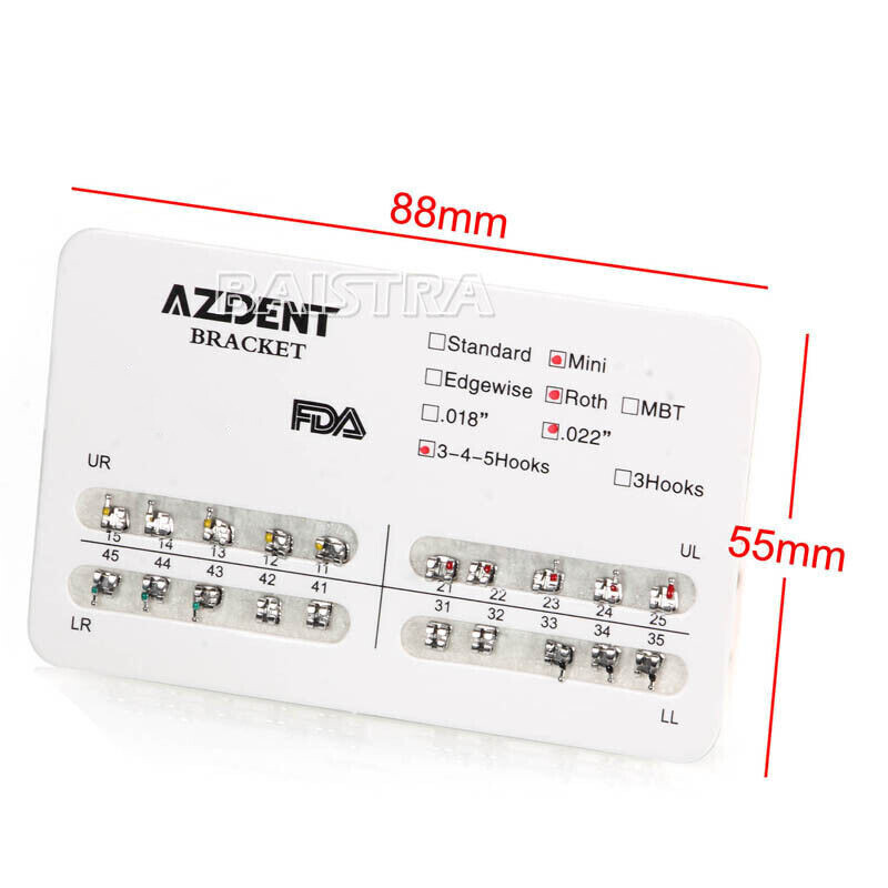20X Dental AZDENT Orthodontics Metal Brackets Brace Mini Roth 022 Hooks 345 USPS