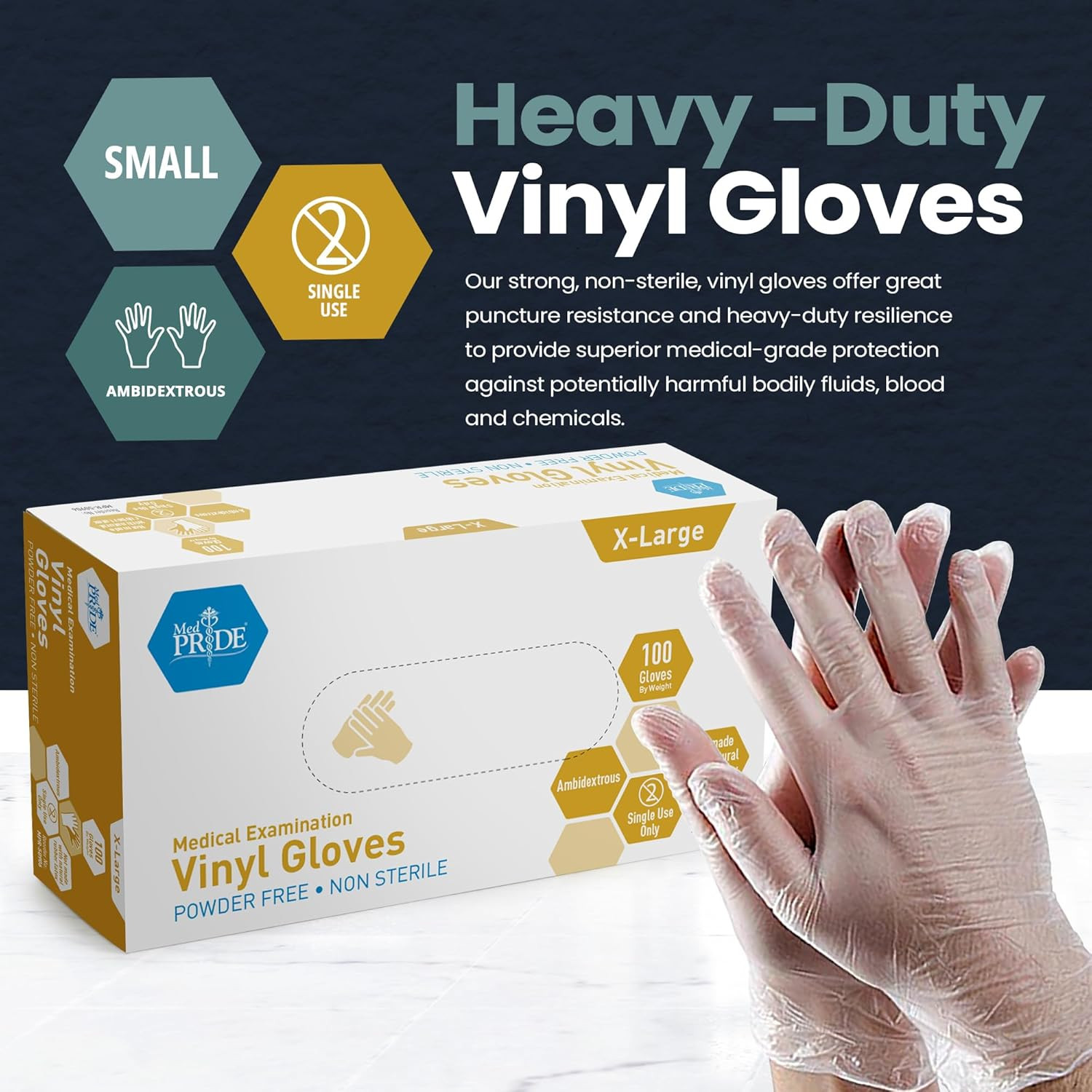 MED PRIDE Disposable Medical Grade Vinyl Exam Gloves, Latex & Powder Free, Ultra
