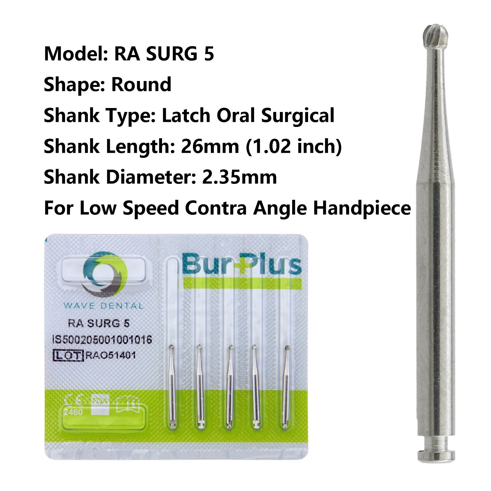 WAVE Dental Surgical Latch Burs Slow Speed Round Taper RA 1 2 3 4 5 8 RA SURG