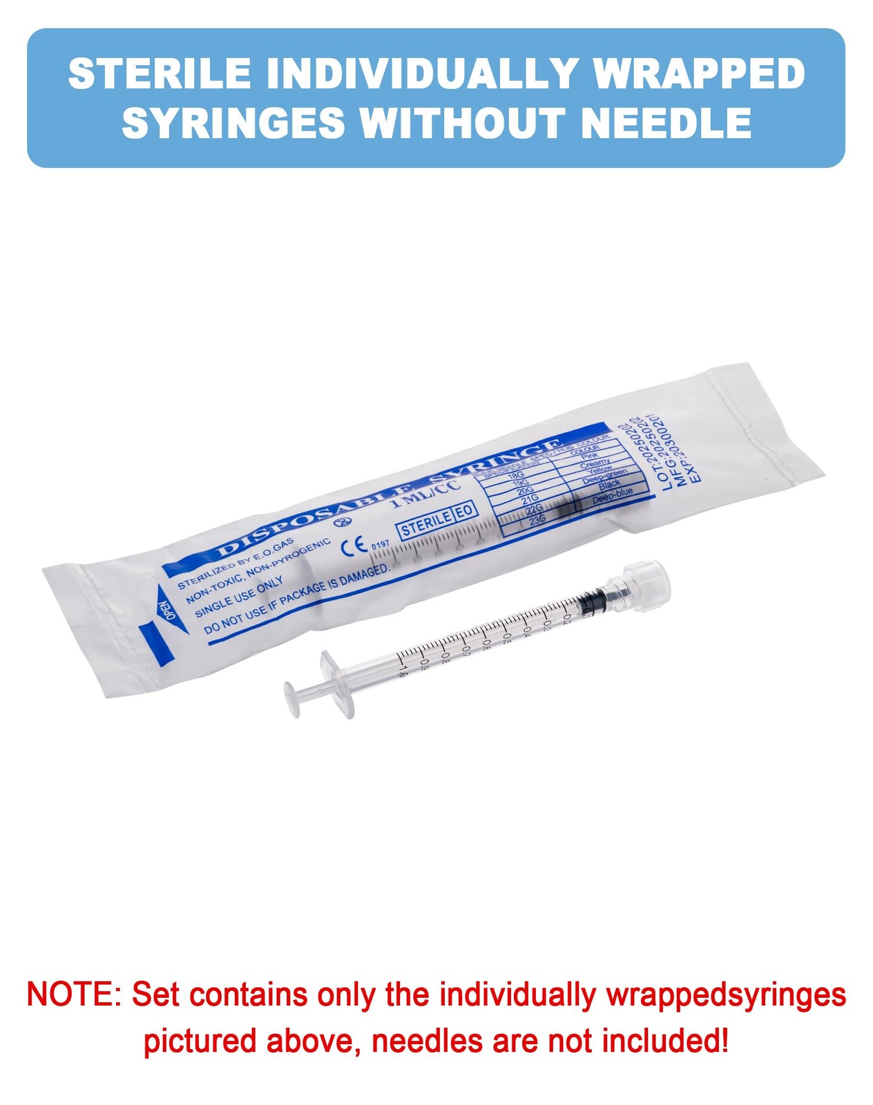 1mL Syringes without Needle, Luer Lock Syringe with Cap, Sterile Individually…