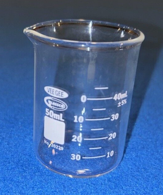Vee Gee Glassco 50mL Small Glass Beaker Beeker No. 20229 Shot Glass