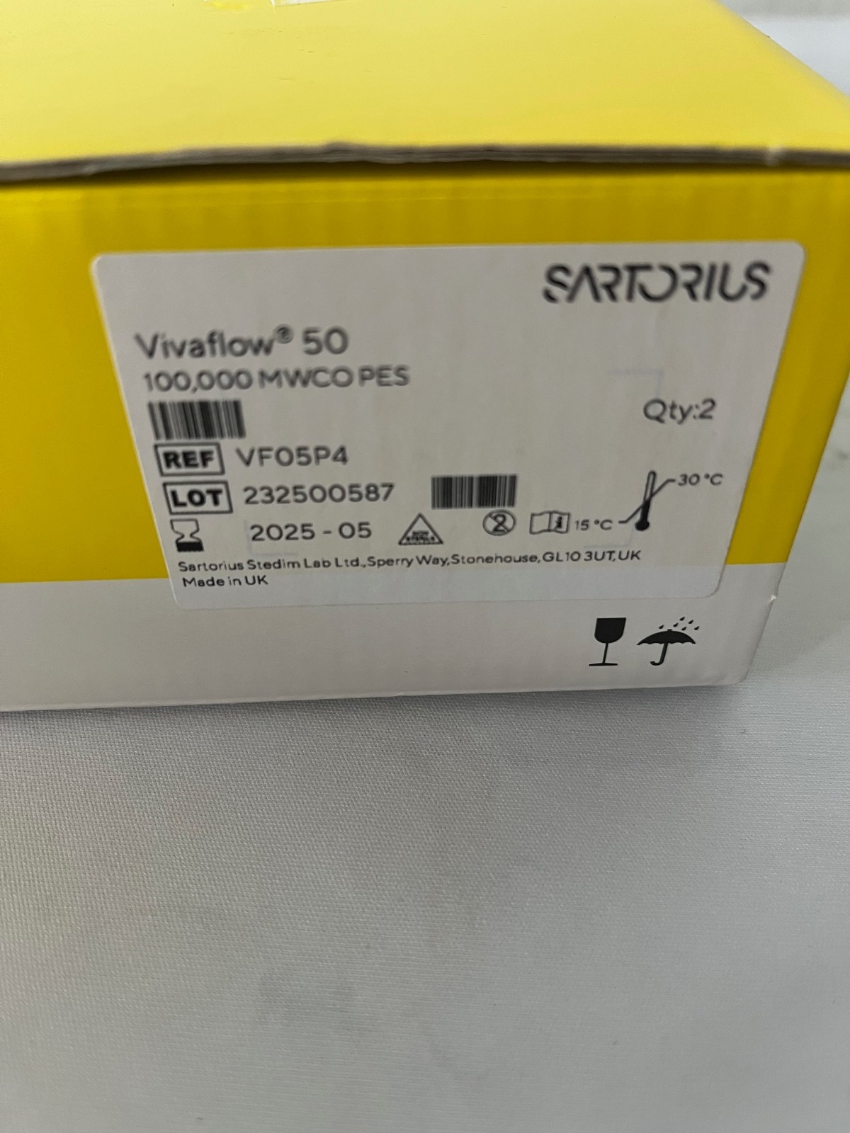 Sartorius Vivaflow 50 – 100,000 MWCO PES – REF VF05P4 – QTY. 2 – Expires 5/2025
