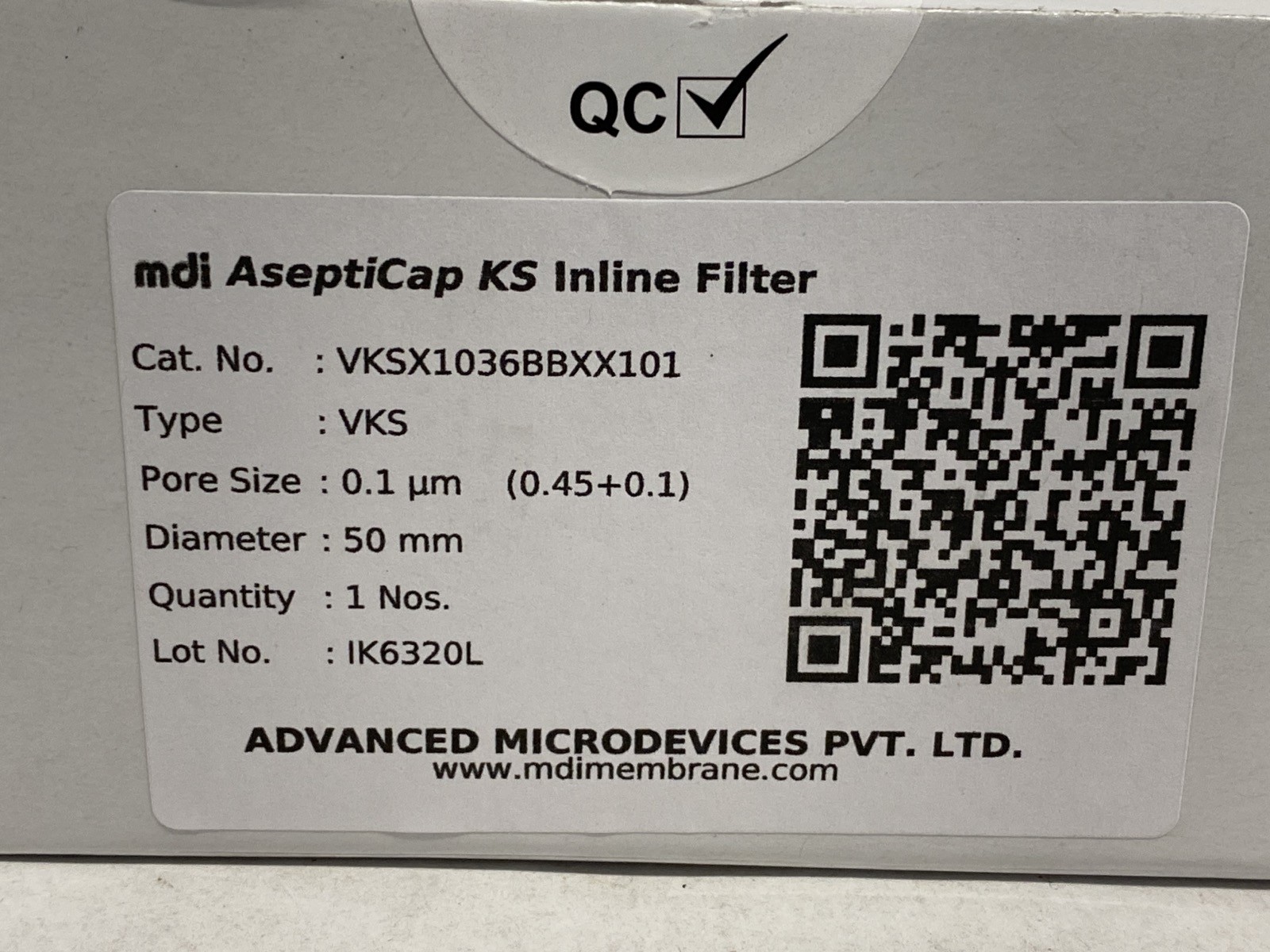 Advanced Microdevices MDI AseptiCap KS Inline Filter 50mm 0.1um VKSX1036BBXX101