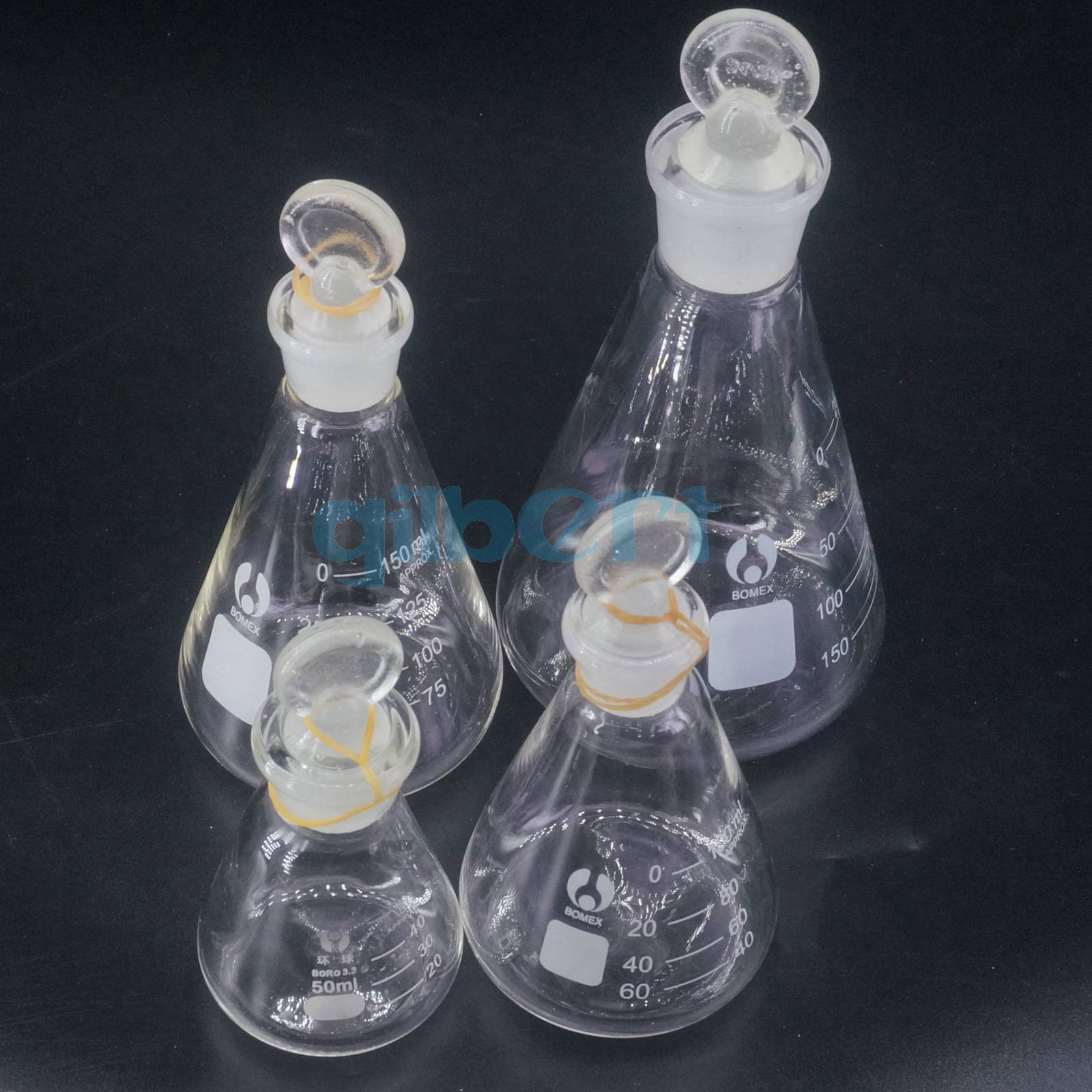 50-1000ml Lab Borosilicate Glass Erlenmeyer Conical Flask with Ground-in Stopper