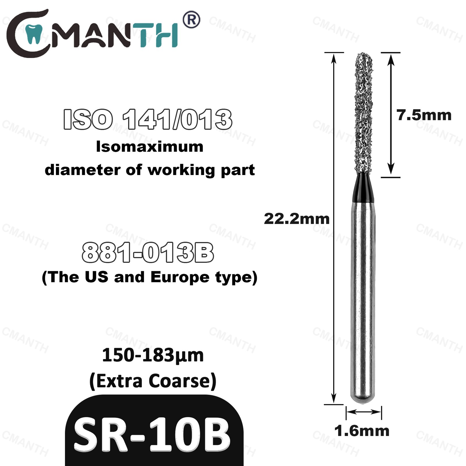 US SR Type Dental Diamond Burs FG Drill For High Speed Handpiece Dia.1.6mm 20Pcs