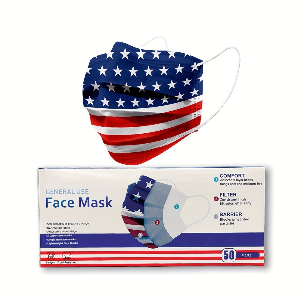 A box of 50 pieces colorfull disposable facial 3-layer filter masks