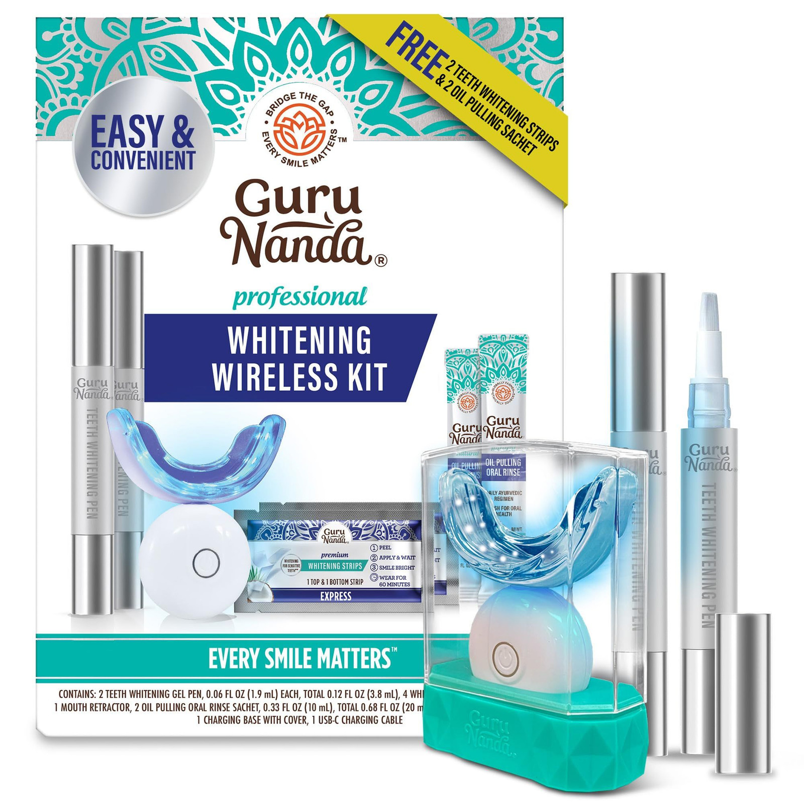 GuruNanda Professional Teeth Whitening Wireless 0.13 Fl Oz (Pack of 6), White