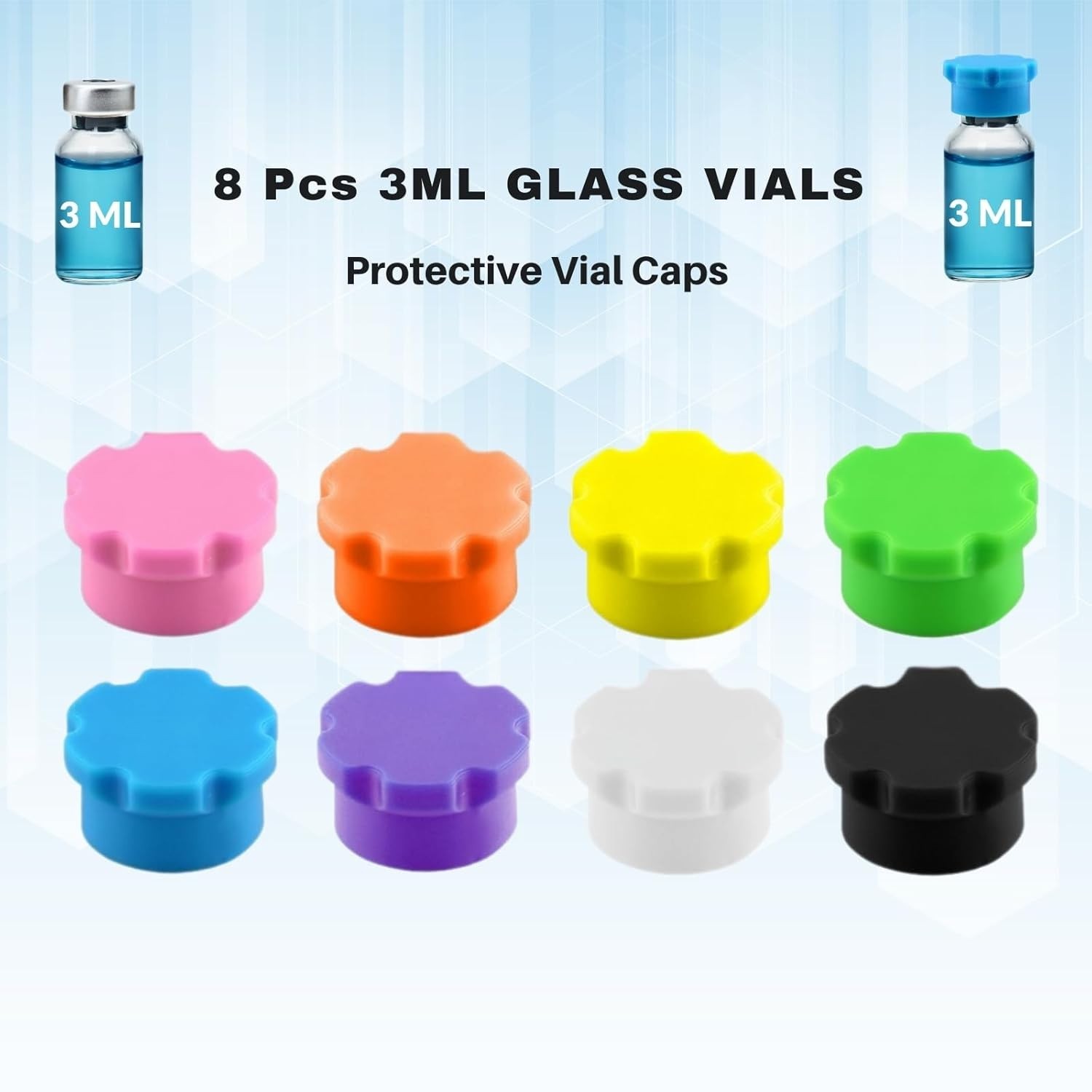 8-Pack 3ml Silicone Vial Caps – Compatible with 1ml, 2ml, and 3ml Vials