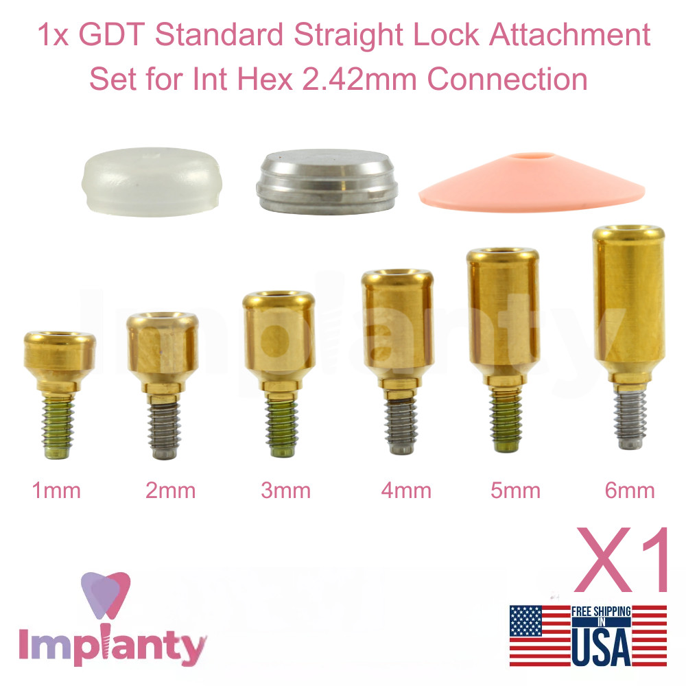 1x Dental Straight Lock Attachment Standard Silicone Set Titanium Int Hex 2.42mm