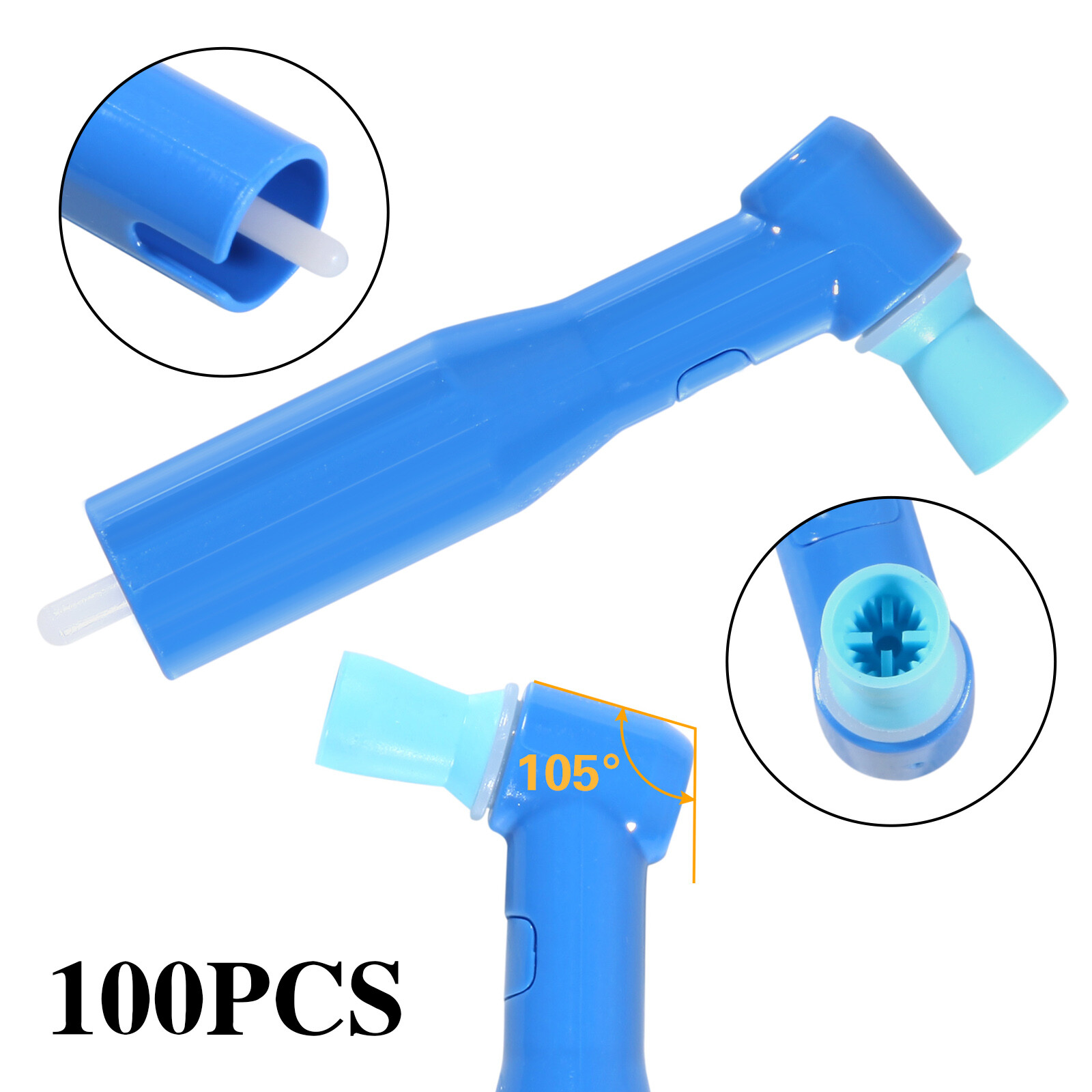 100pc Dental Disposable Prophy Angles 105° Cup Latex Free Blue