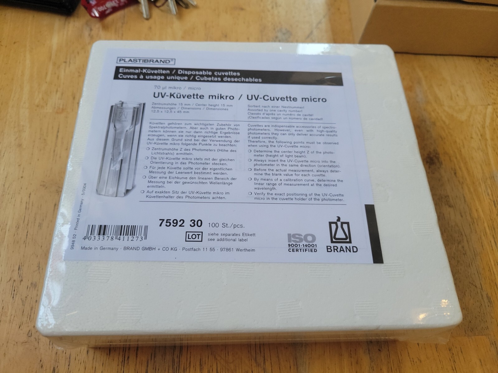 Brand Plastibrand UV cuvette micro 759230 100 Count, 15 mm, 70 – 550 µl