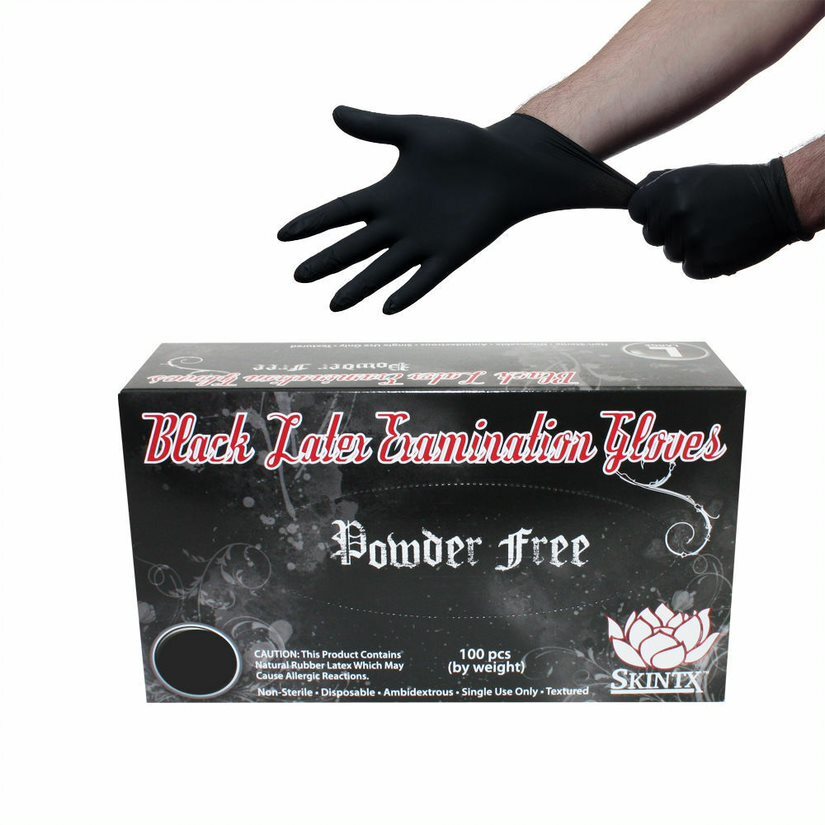 SKINTX BLACK LATEX EXAM PF GLOVES – LARGE (BLK90015)