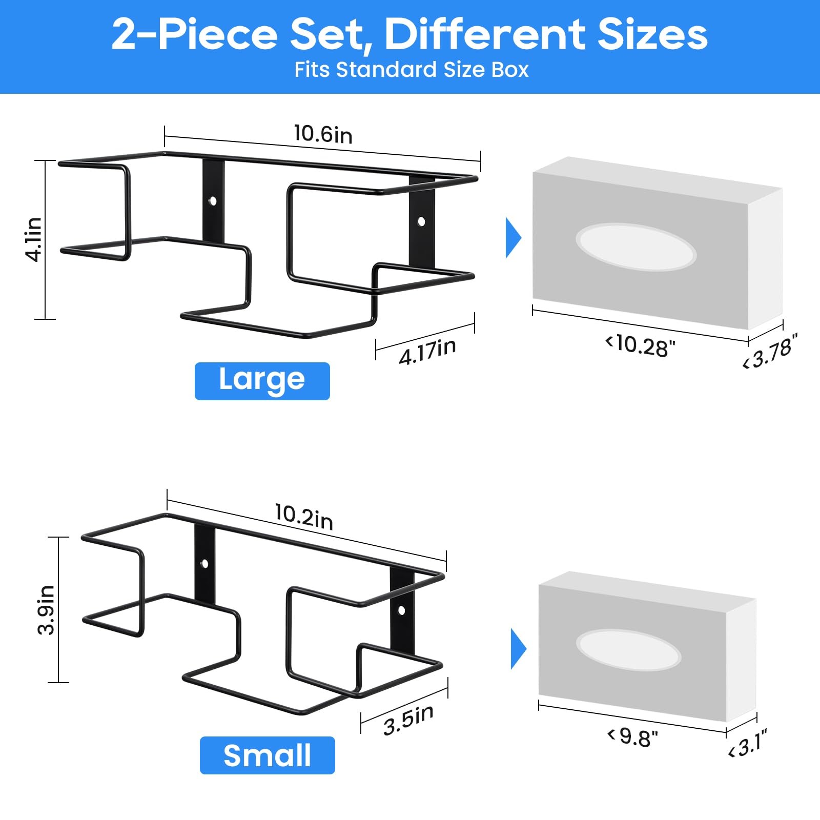 THYGIFTREE Fits 100 & 200 Count Boxes, Black – 2pack (Fits Standard Box)