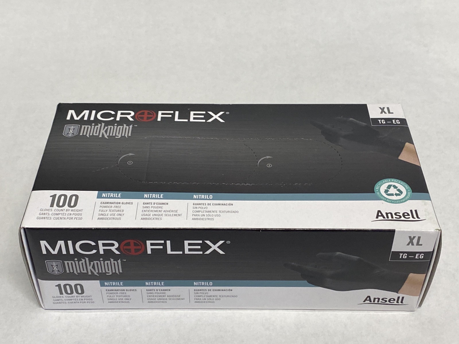 (1200) ANSELL Microflex Midknight Nitrile Exam Gloves 100/Pk XLarge Black MK-296